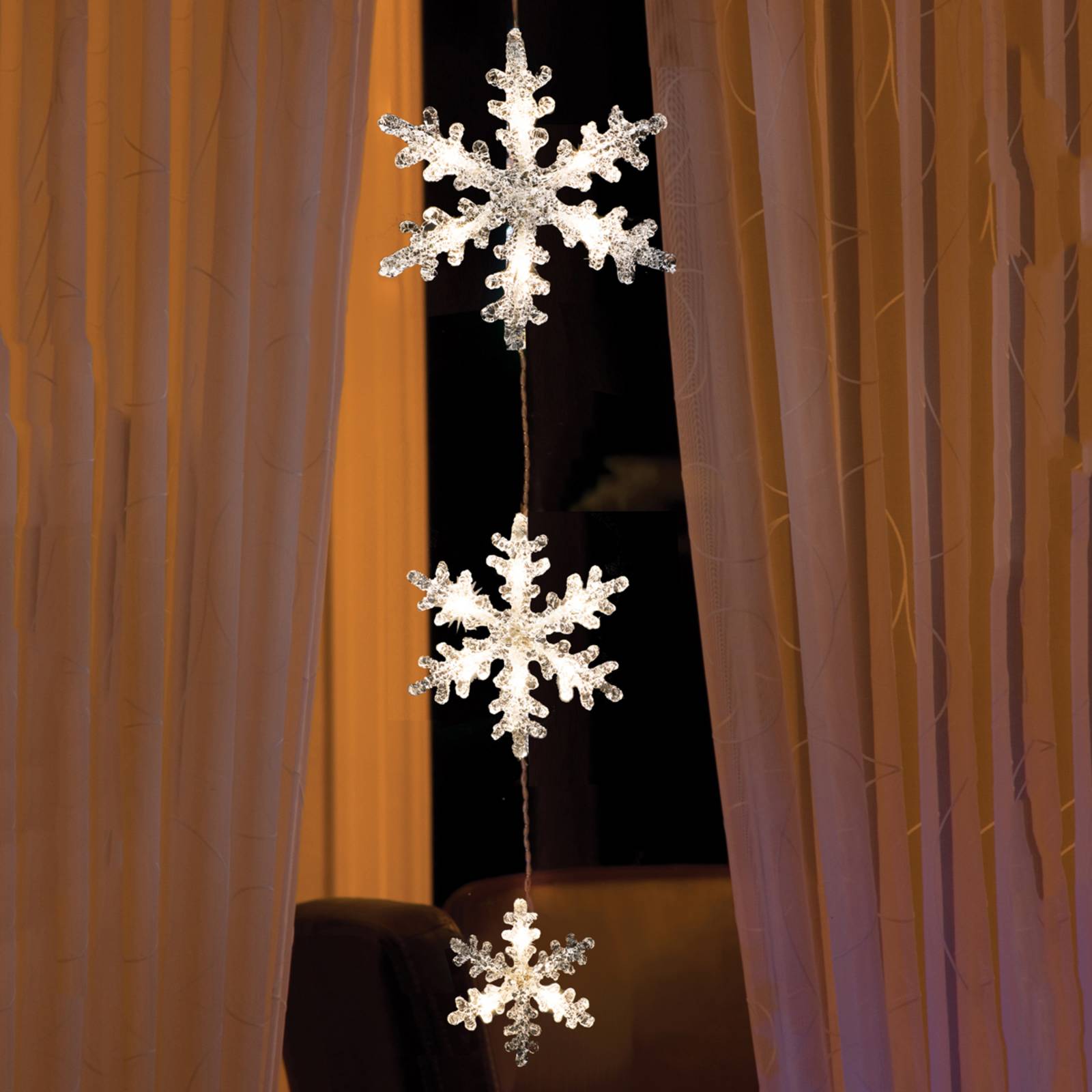 Konstsmide Christmas Glamourøs LED-lyskæde snefnug