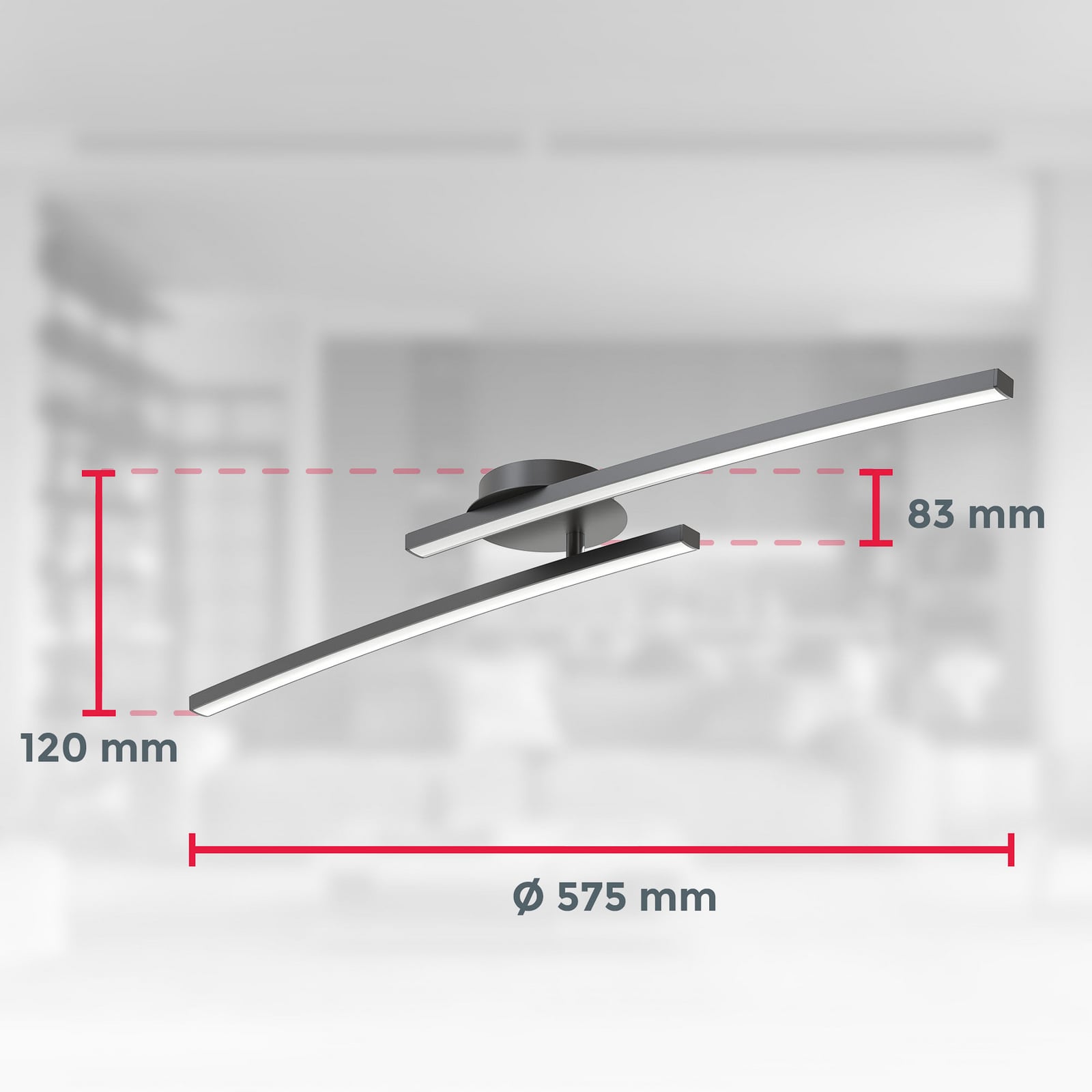 LED plafondlamp Snore, 2-lamps, zwart, metaal, 3.000 K