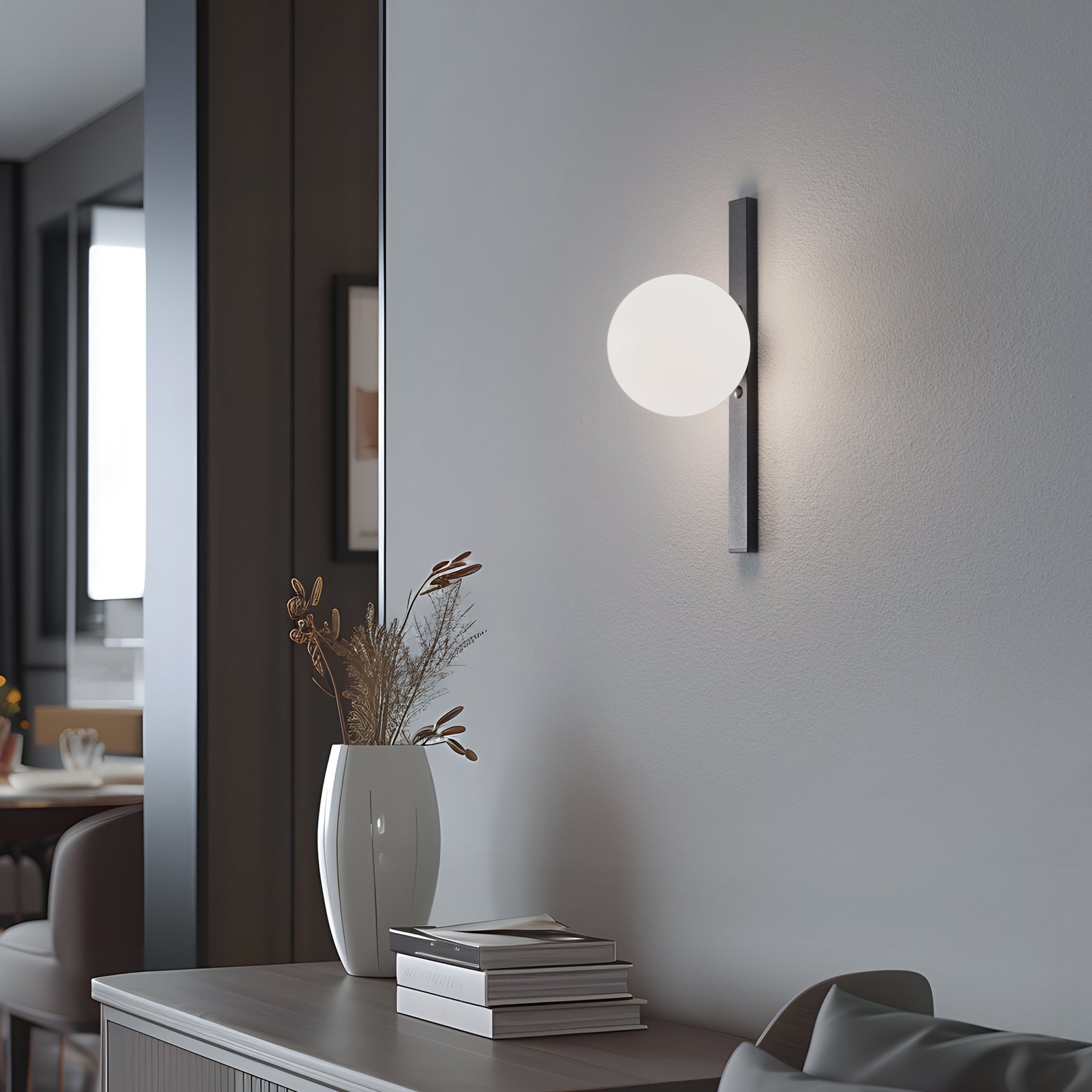 Garda wall light, black, metal, glass, 1-bulb