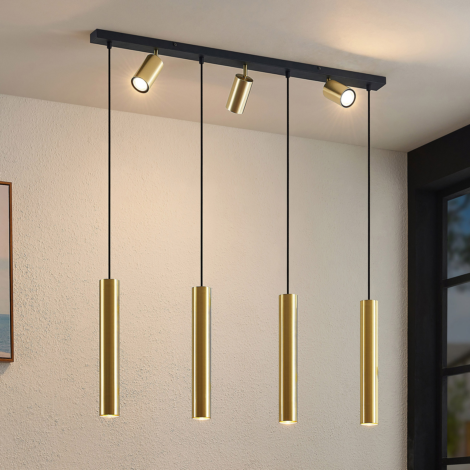 Lindby Sanad a sospensione ottone 7 luci lineare