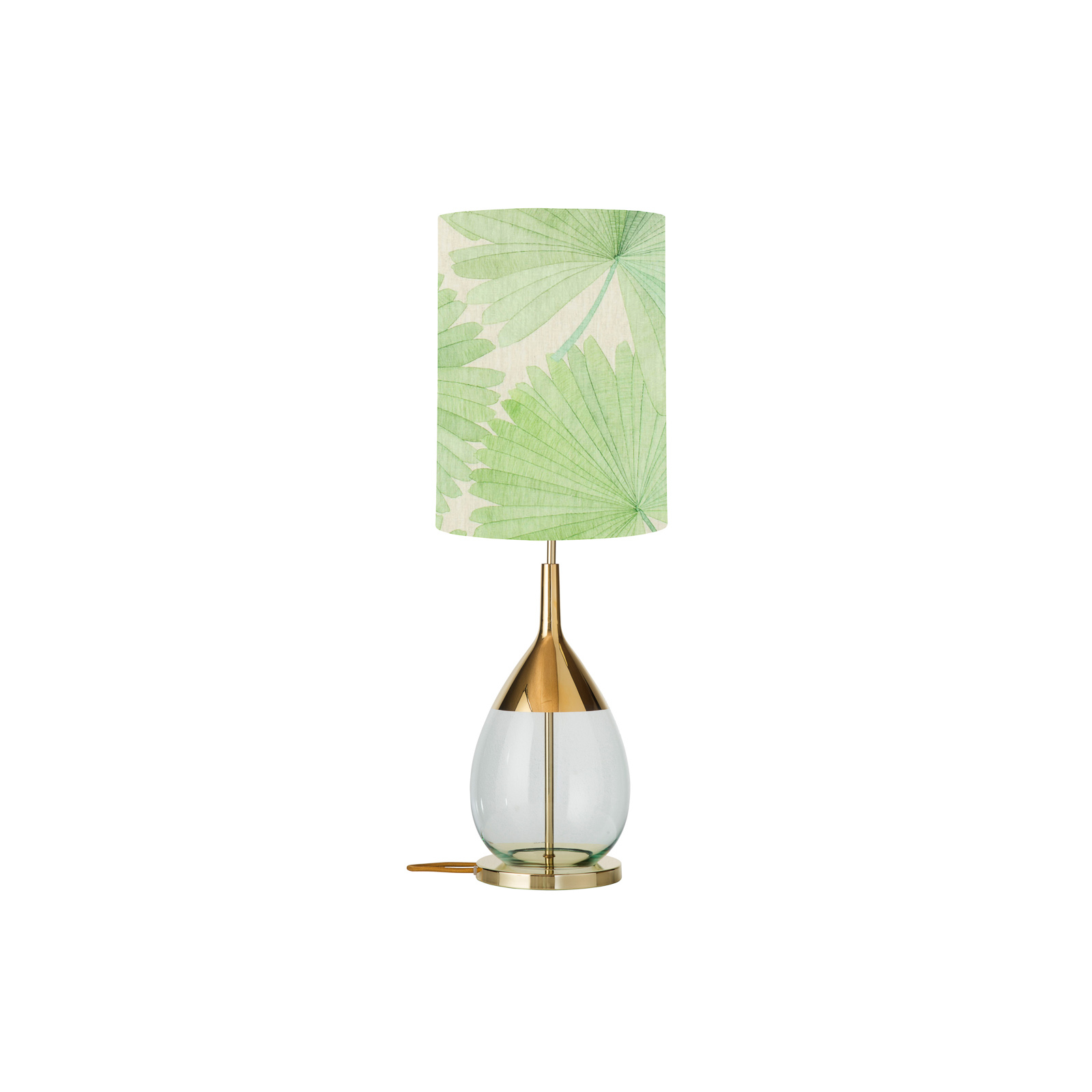 EBB & FLOW Lute table lamp Tango palm green/gold, for Living / Dining Room, glass, metal, linen, E27, 25 W, energy efficiency: A++, H: 83 cm