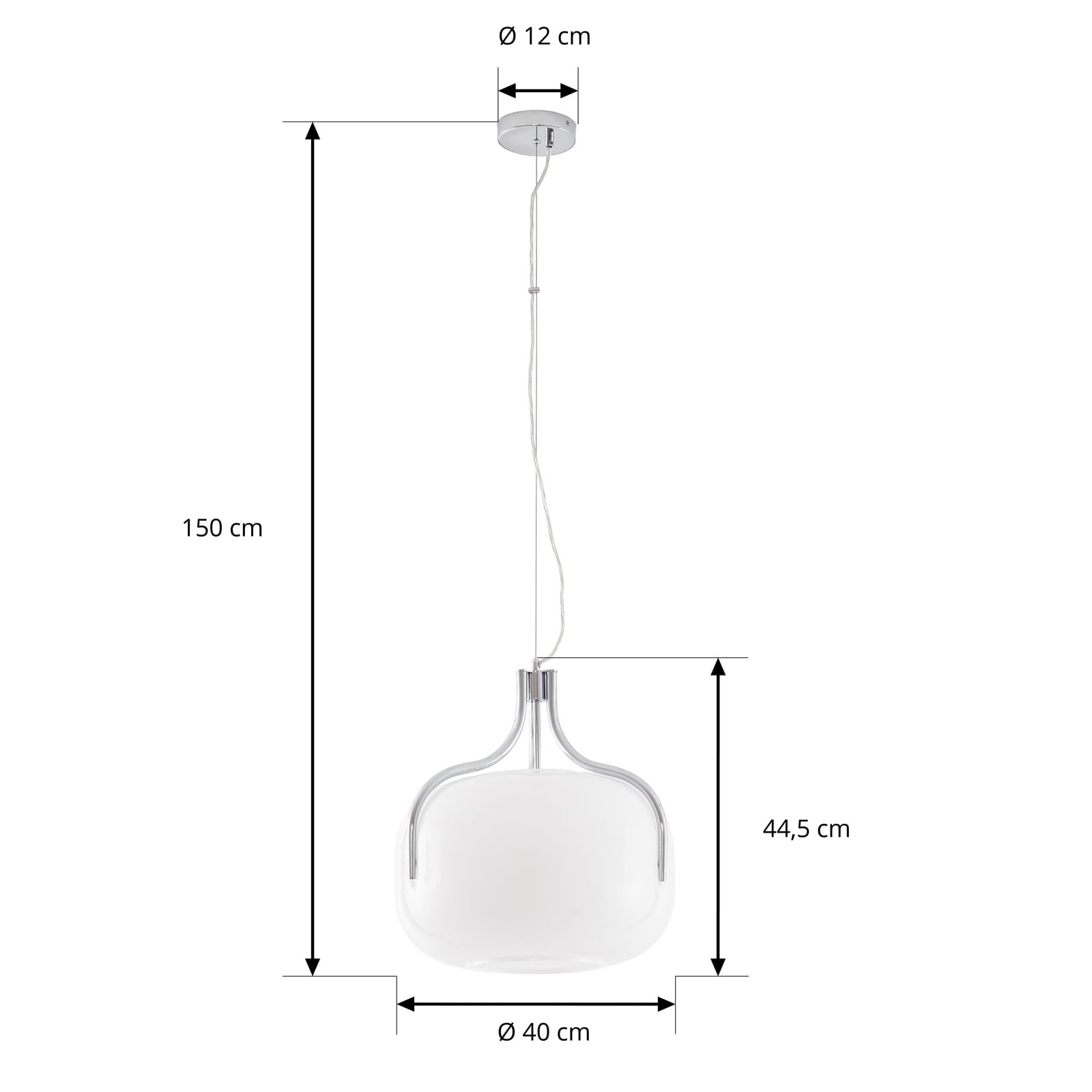 Lucande Christo pendant light, Ø 42 cm, chrome/white, glass