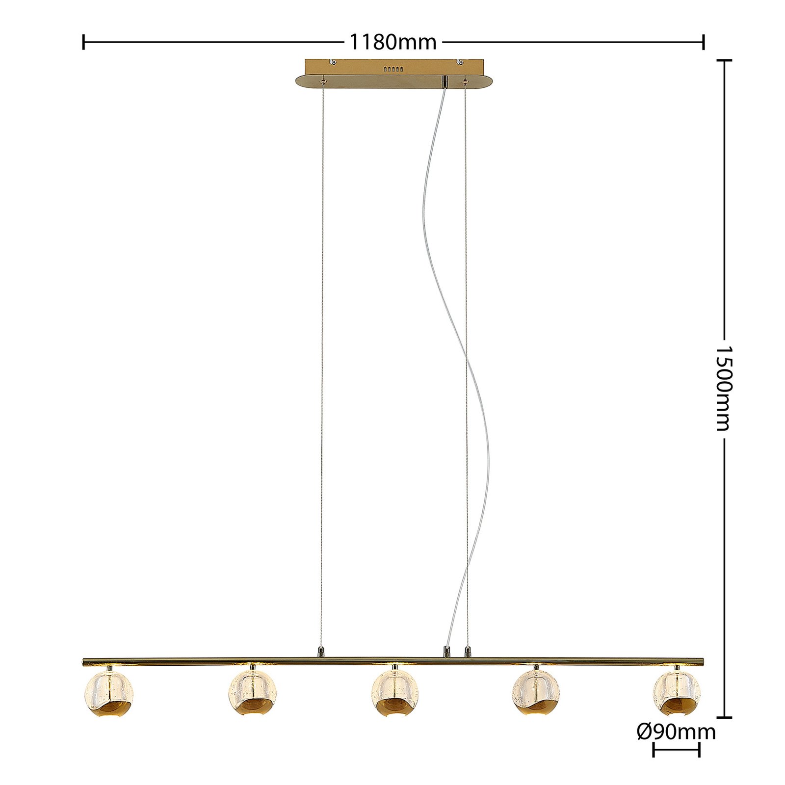 Lucande Kilio LED závěsné světlo, 5 zdrojů, zlatá