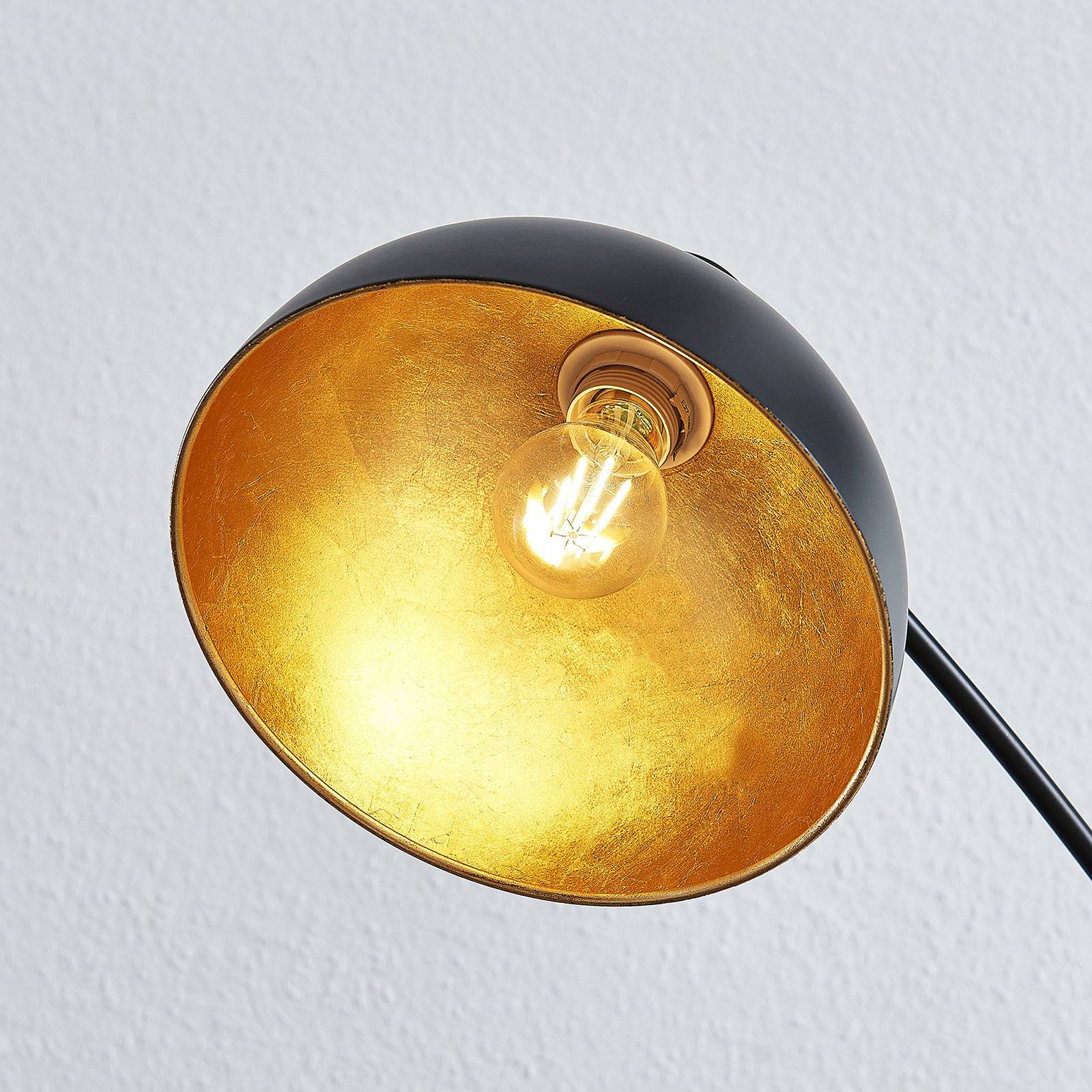 Łukowa lampa podłogowa Lindby Phileas, czarno-złoty, metal, 155 cm