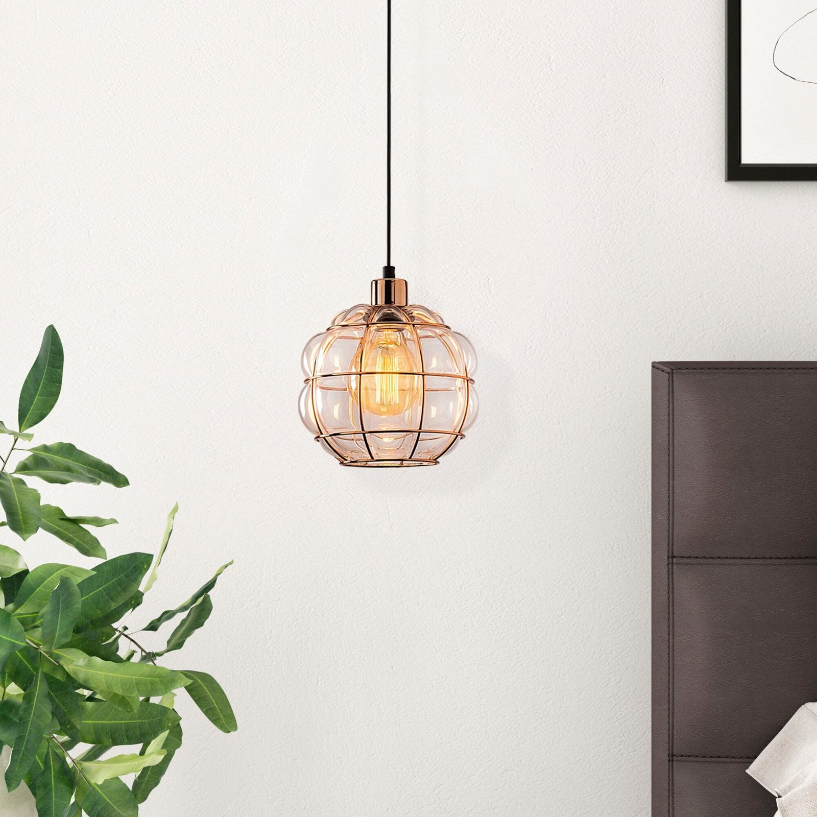 Safderun 401-S pendant light, copper-coloured glass/iron Ø 23 cm