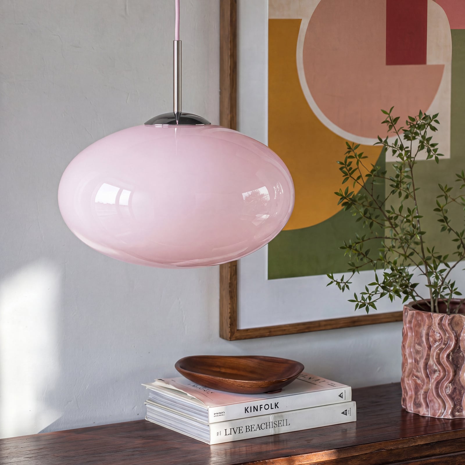 OSRAM hengelampe Decor Forma, rosa/krom, Ø 31 cm, glass OSRAM hengelampe Decor Forma, rosa/krom, Ø 31 cm, glass