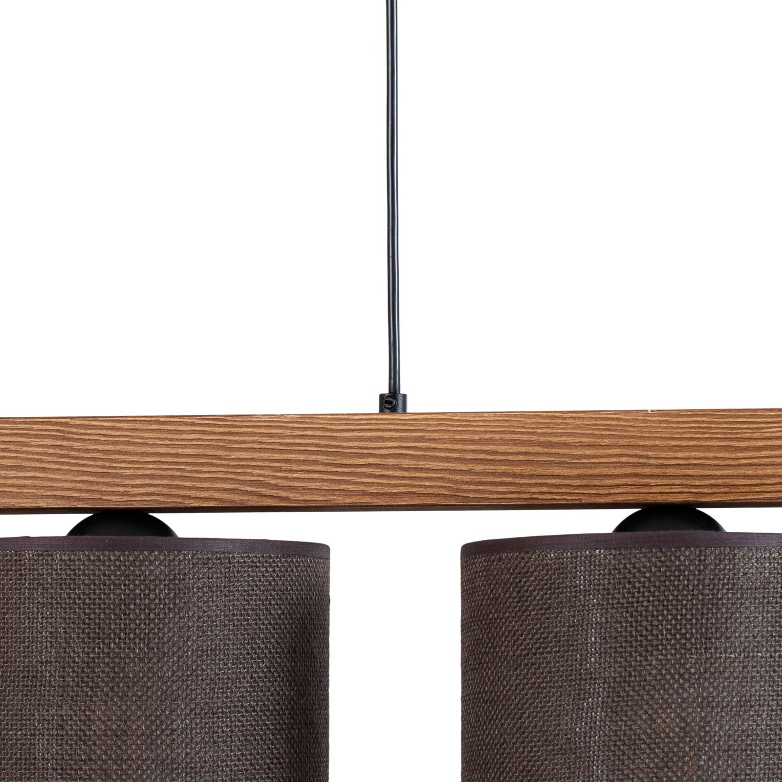 Candeeiro suspenso Forest, madeira clara/preta, juta castanha, 3 lâmpadas.