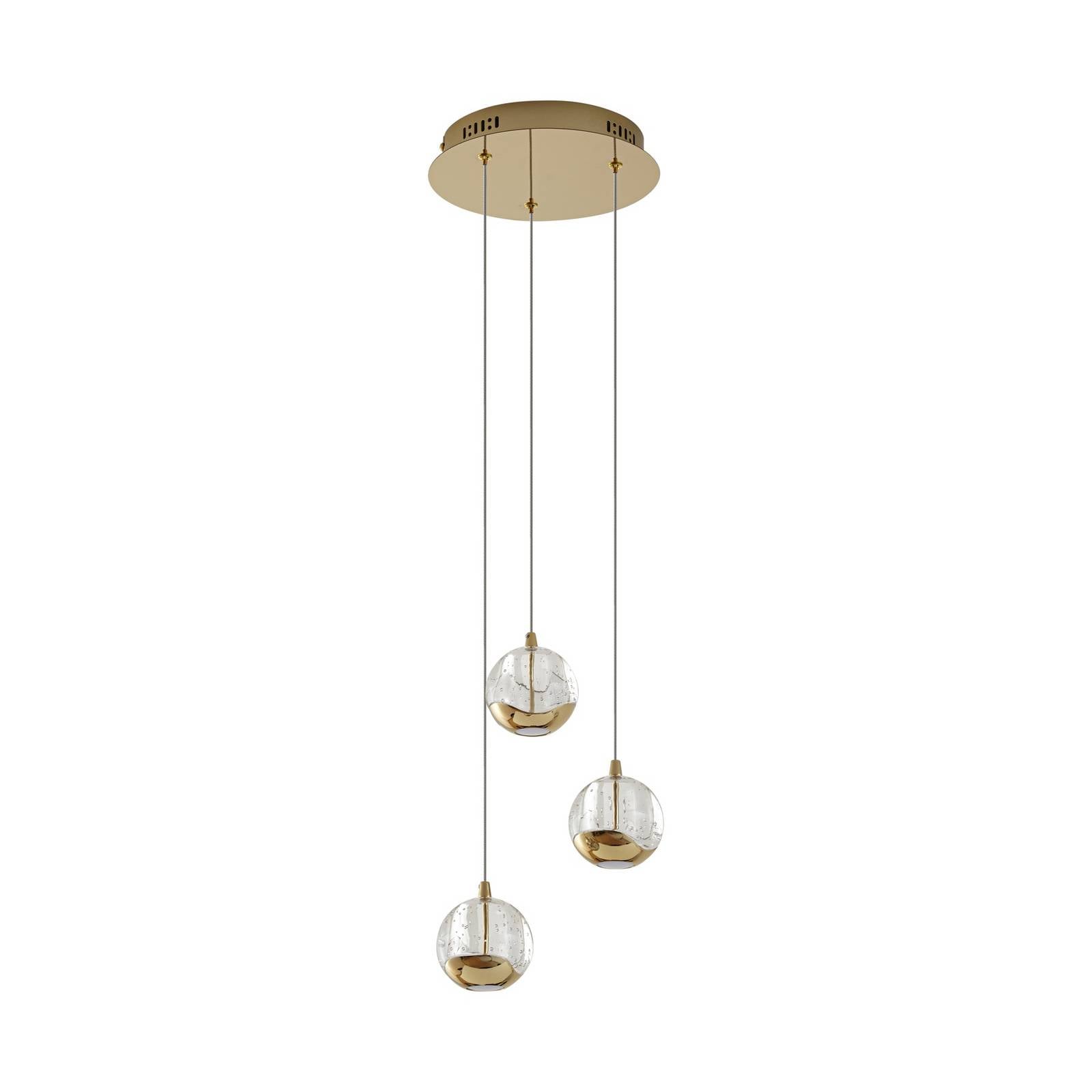 Lucande LED-Pendellampe Hayley, Ø 25 cm, 3-flg., gold, Glas