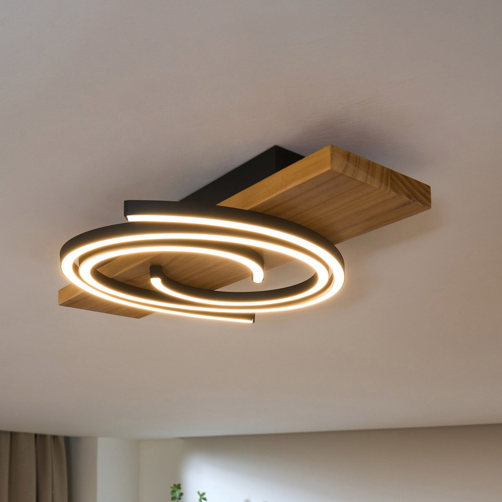 Eco-Light Plafonieră LED Rifia maro 50 cm lemn - Camera de zi / sufragerie - maro negru