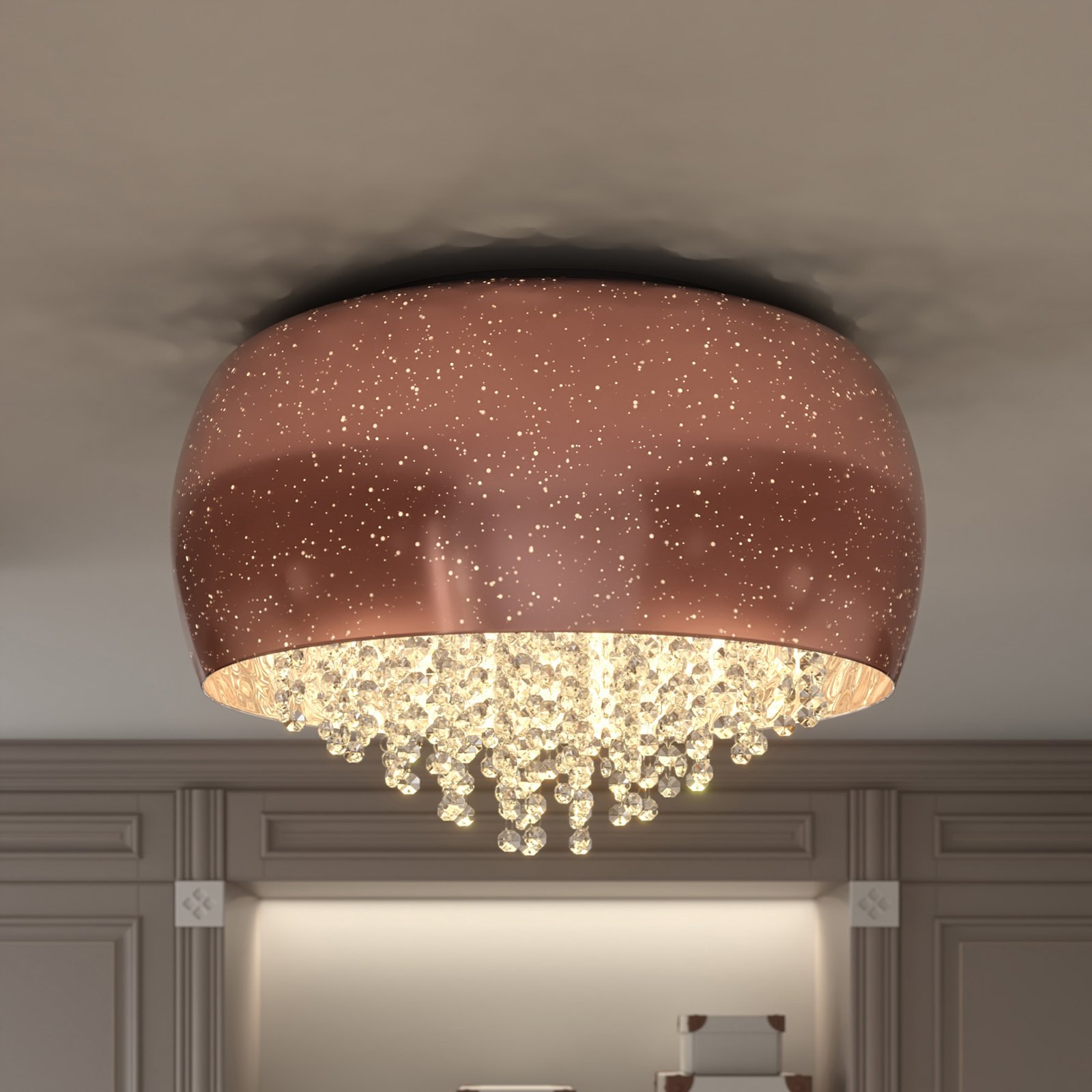 Lucande Elinara crystal ceiling lamp 6-bulb copper
