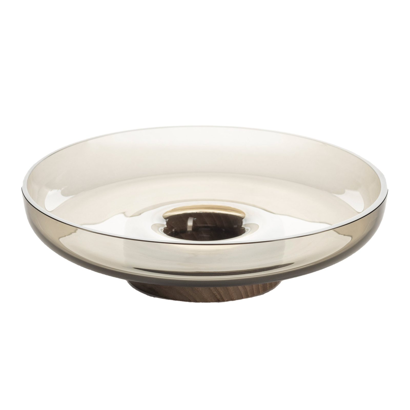 Artemide Bontà glass dish, wooden base, grey