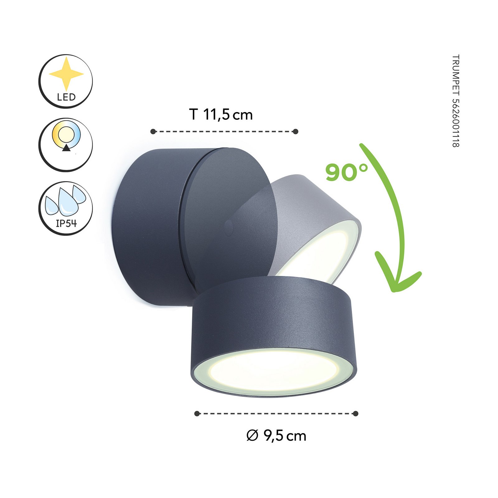 Kinkiet zewnętrzny LED Trumpet, Ø 9,4 cm