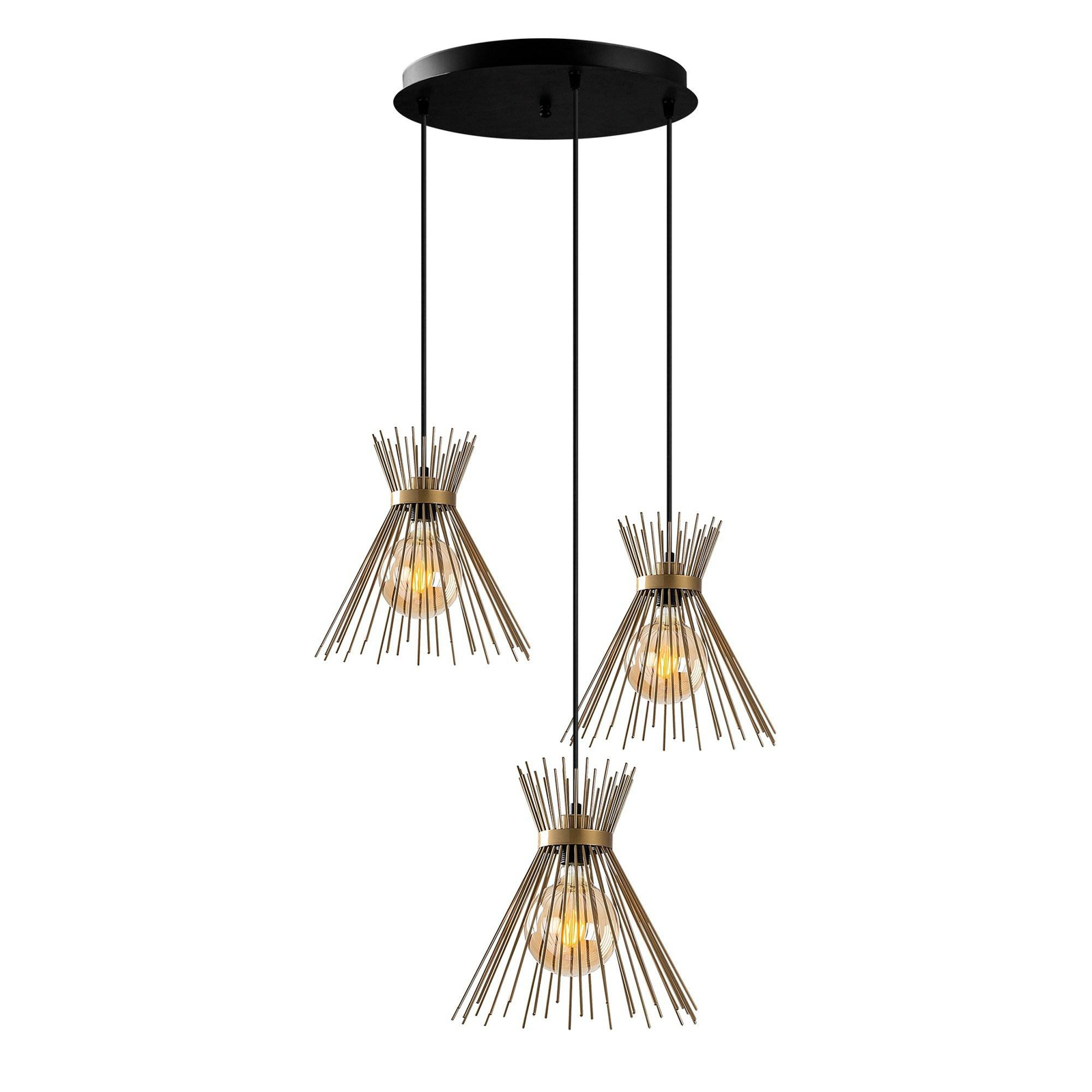 Kirpi 3086 hanglamp, goudkleurig, metaal, 3-lamps rond