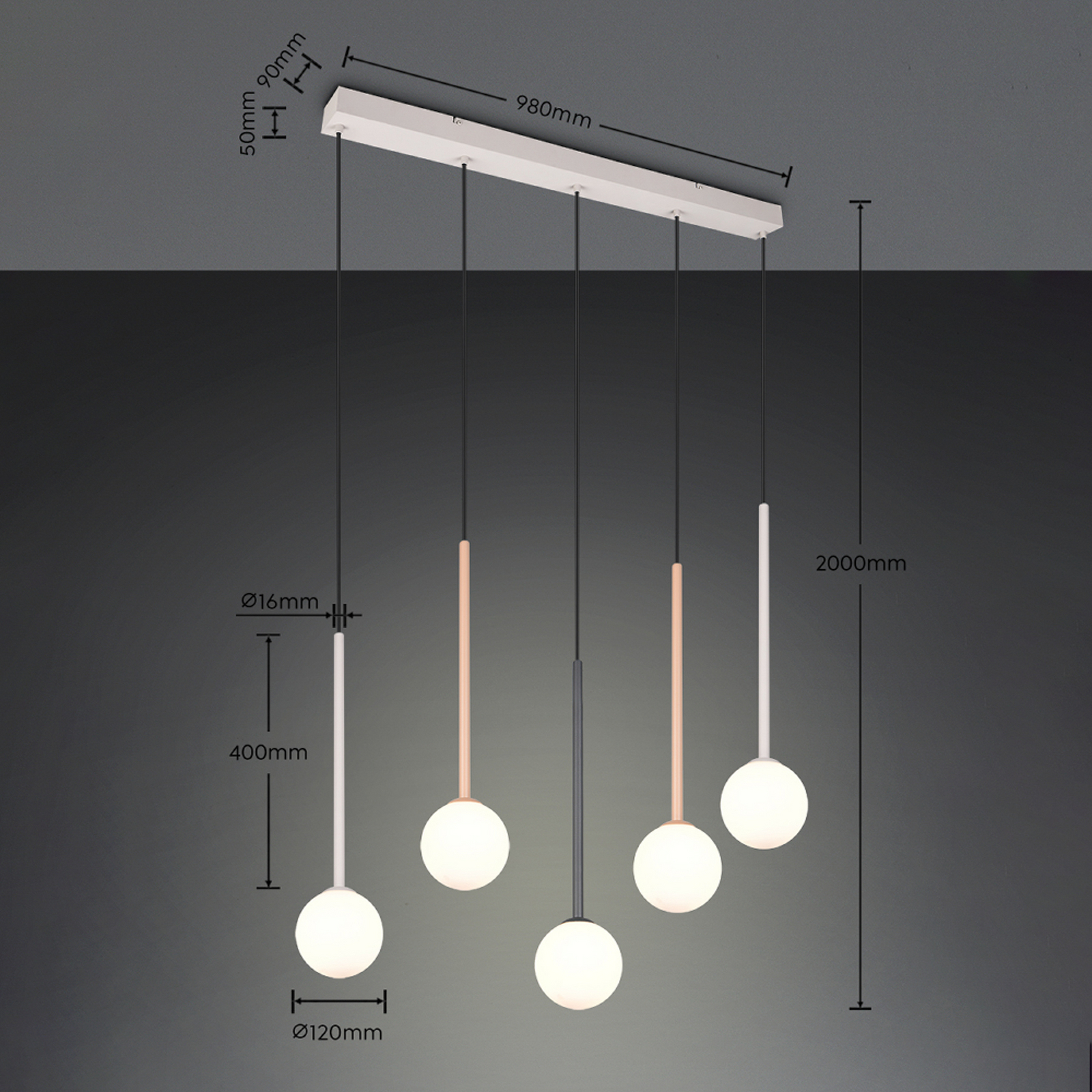 Piekaramā lampa „Firano“, krāsaina, garums 107 cm, metāla, ar 5 spuldzēm. Piekaramā lampa „Firano“, krāsaina, garums 107 cm, metāla, ar 5 spuldzēm.