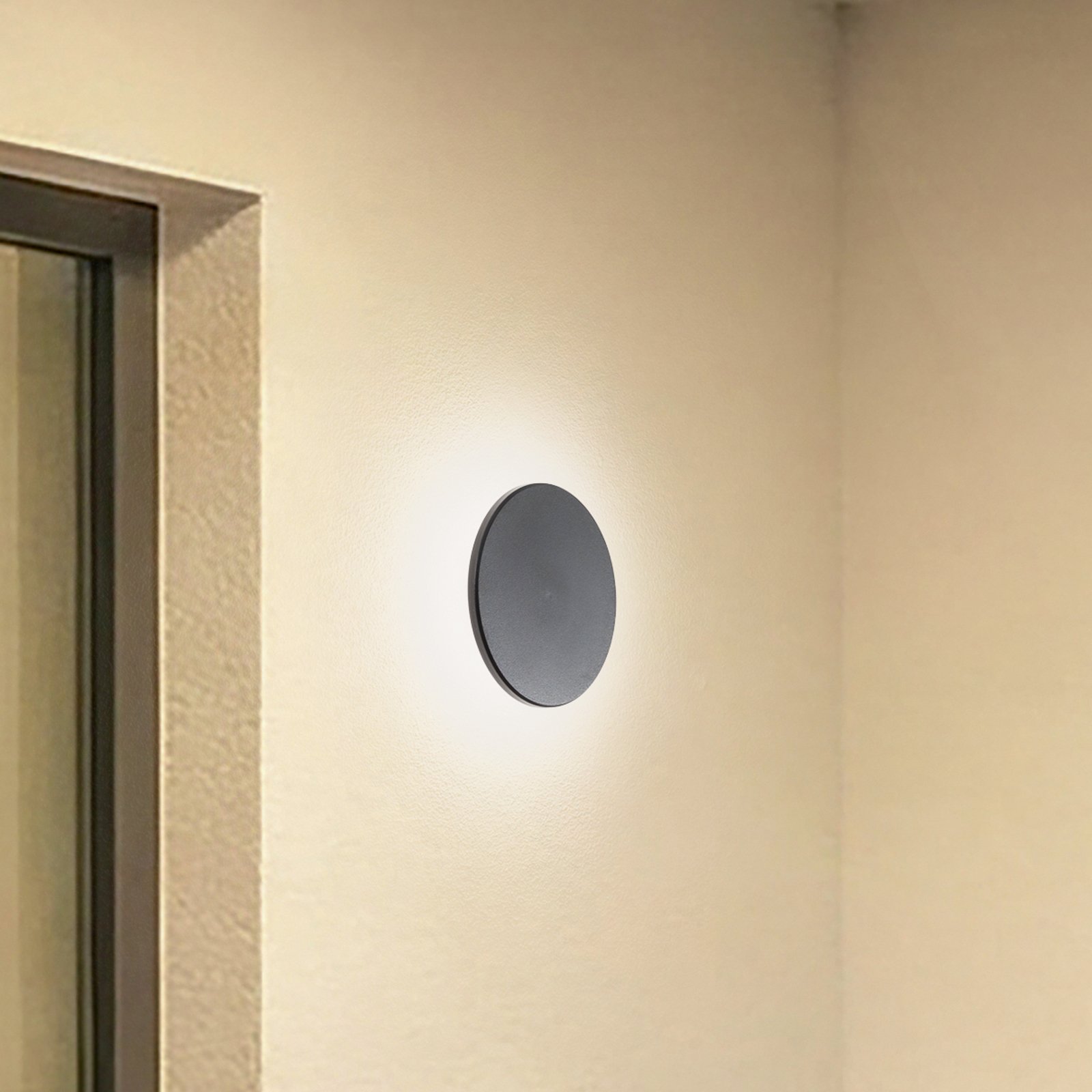 Applique murale LED Disk, Ø 18 cm, noir, plastique, IP65, CCT