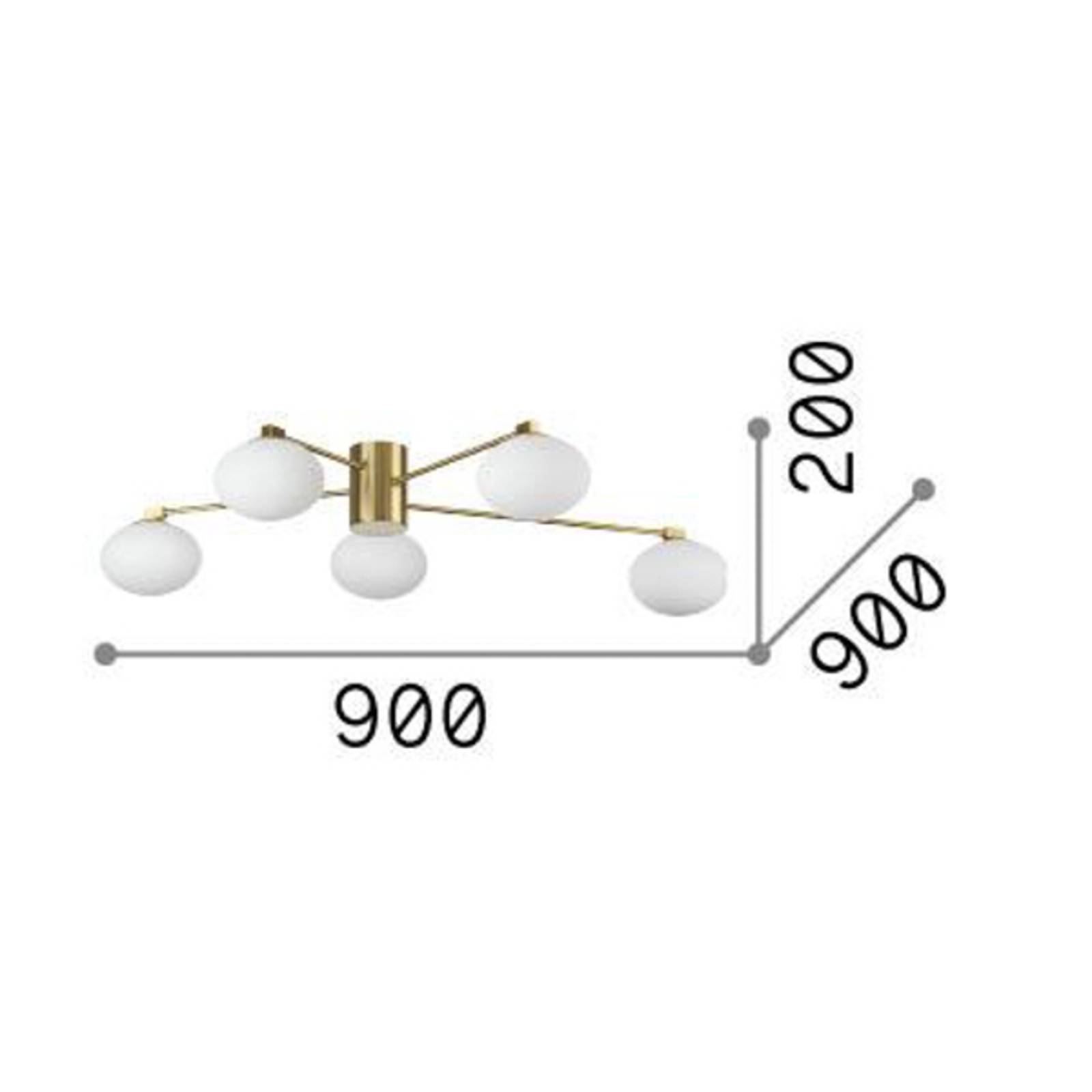 Ideallux Ideal Lux plafonnier Hermes blanc 90 cm à 5 lampes verre