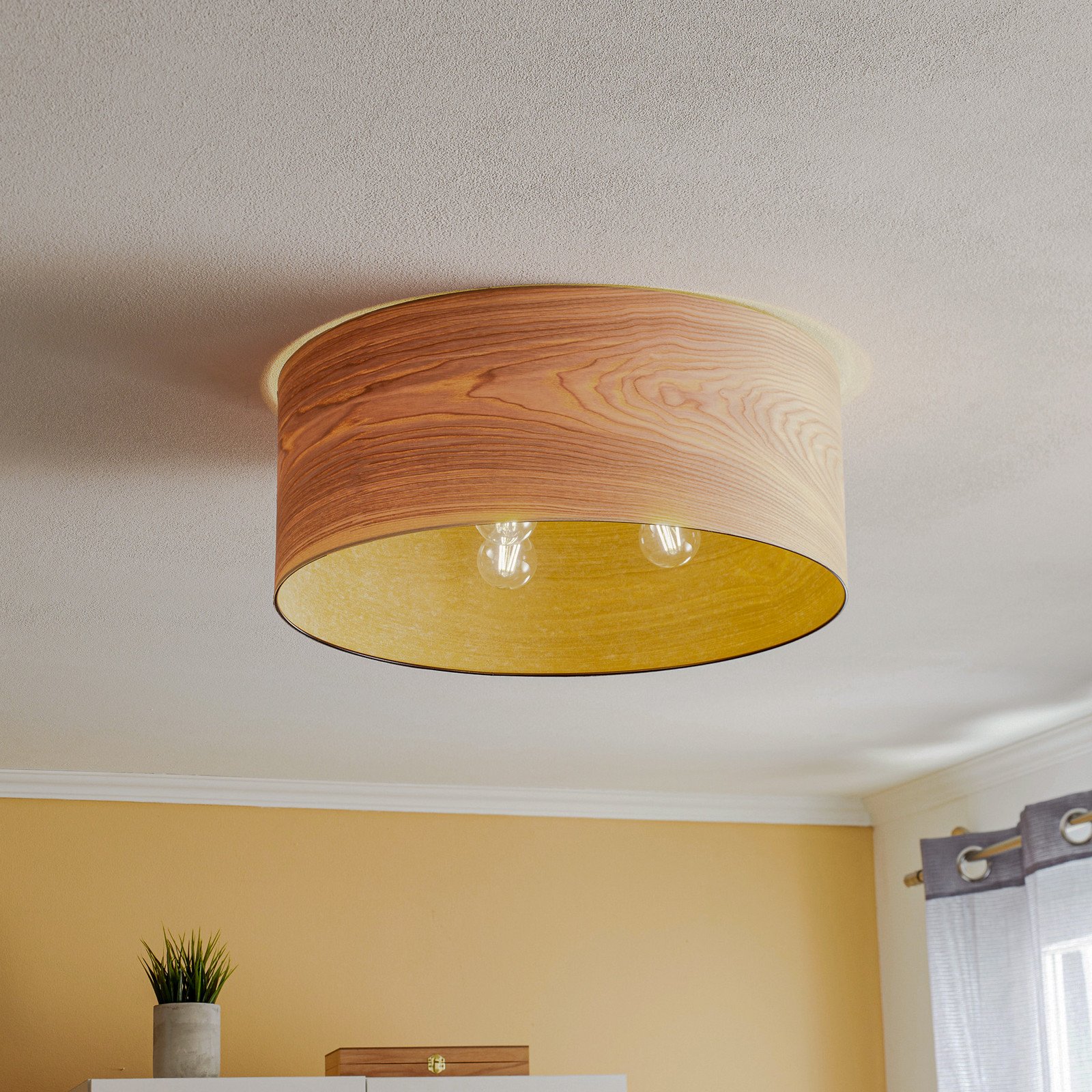 Envostar Plafonieră din furnir heartwood frasin Ø55cm - Camera de zi / sufragerie - lemn de inima frasinului negru