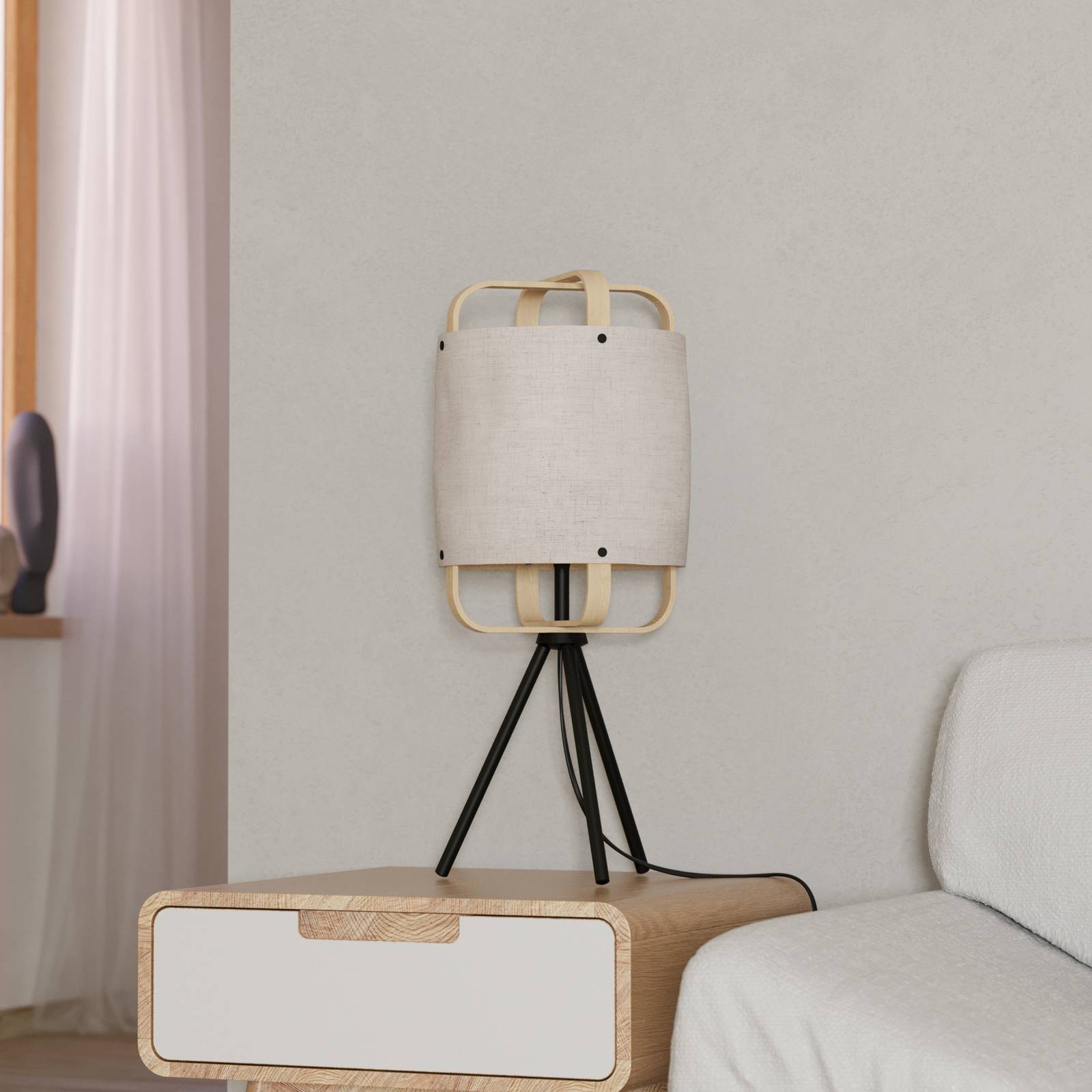 Lampa stołowa Surfleet bambusowy/lniany klosz