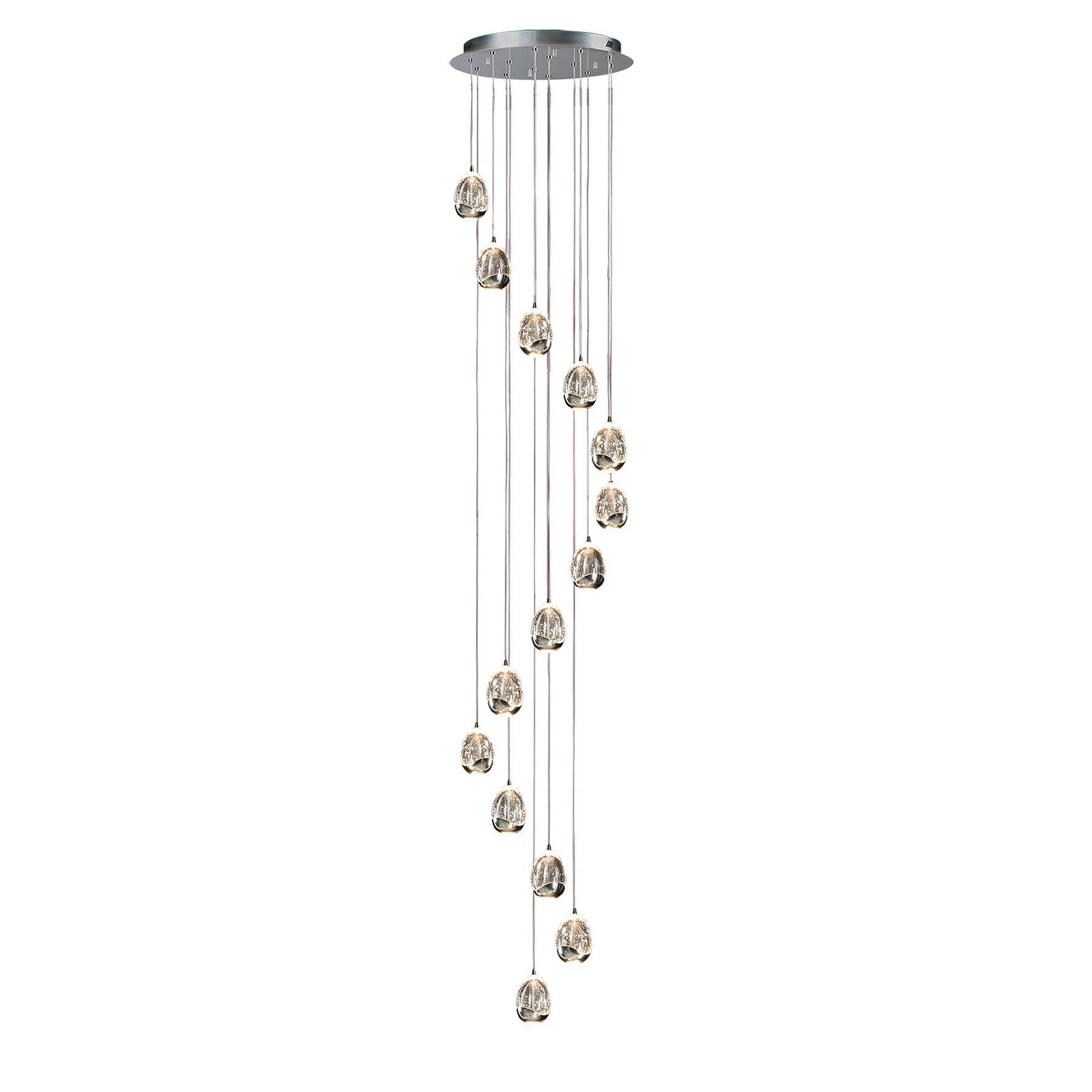 LED hanglamp Rocio, 14-lichts chroom afhanghoogte 500 cm dimbaar