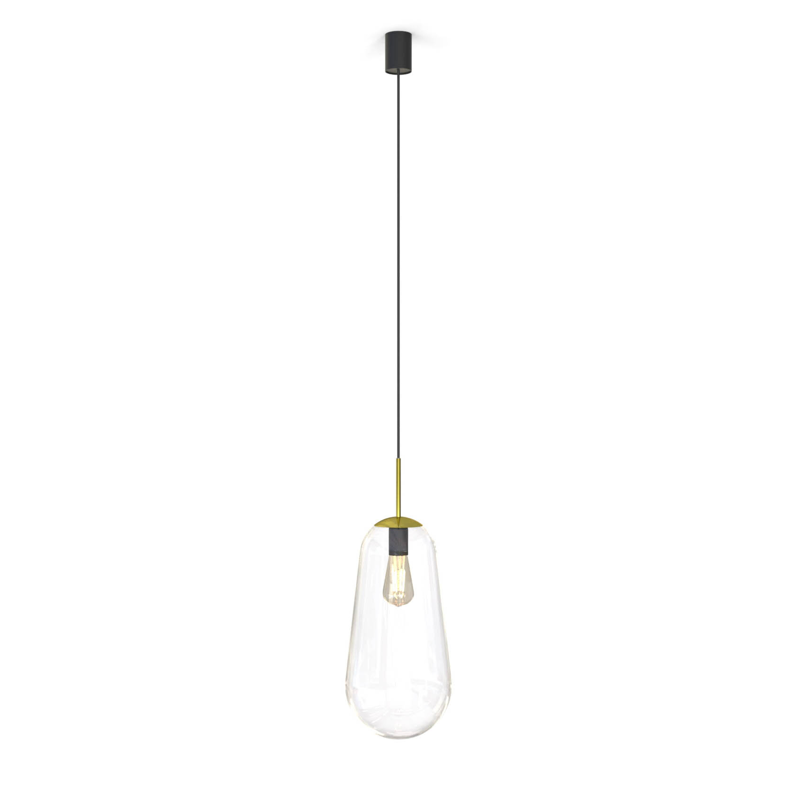 Hängelampe Pear aus Glas, messing/klar, Höhe 45cm