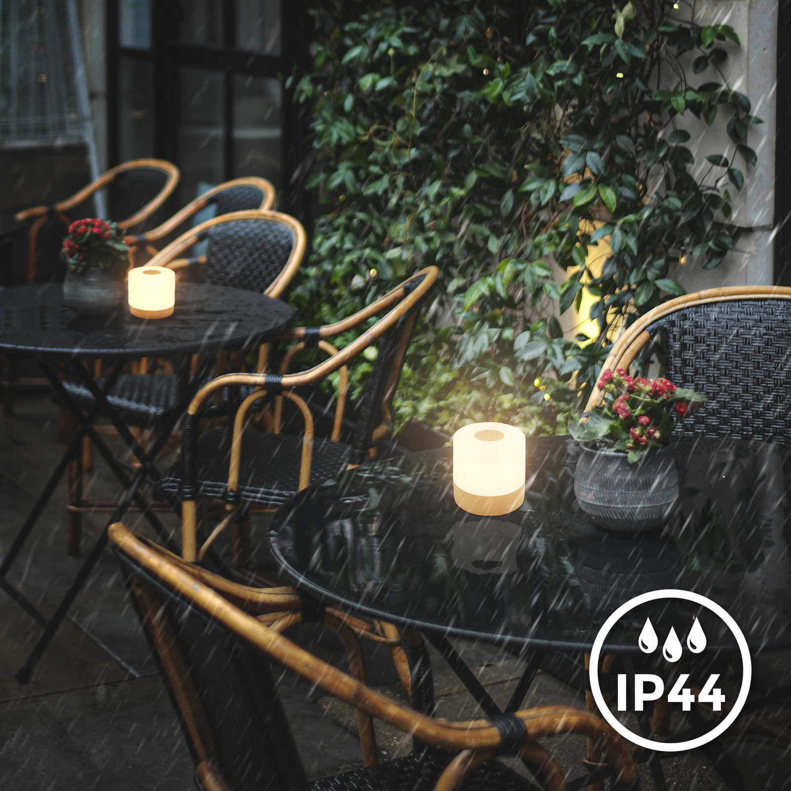 LED-Akku-Tischleuchte Cita Holzoptik, USB-C, 2.700 K, Dimmer