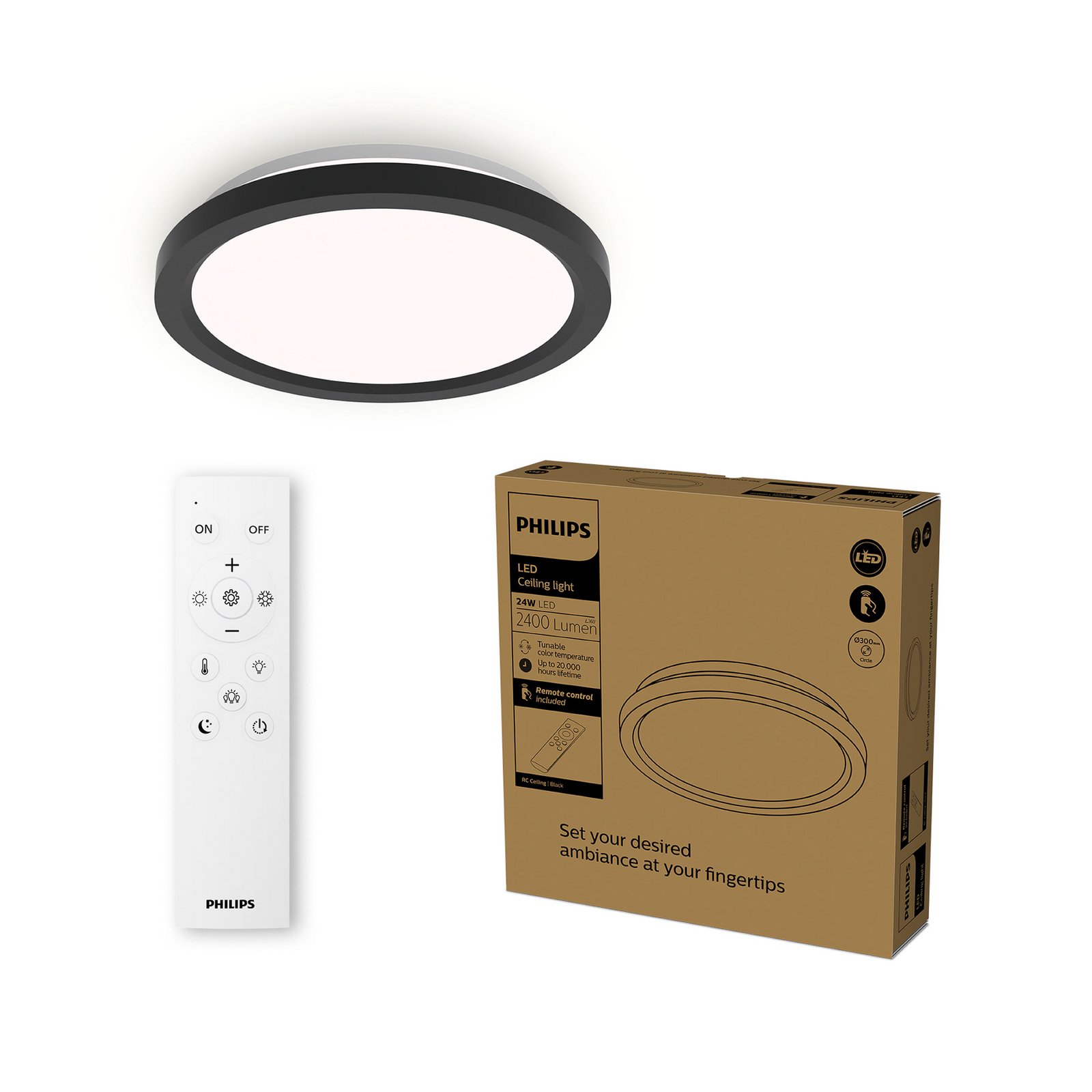 Philips LED φωτιστικό οροφής Aio RD μαύρο Ø 30 cm τηλεχειριστήριο