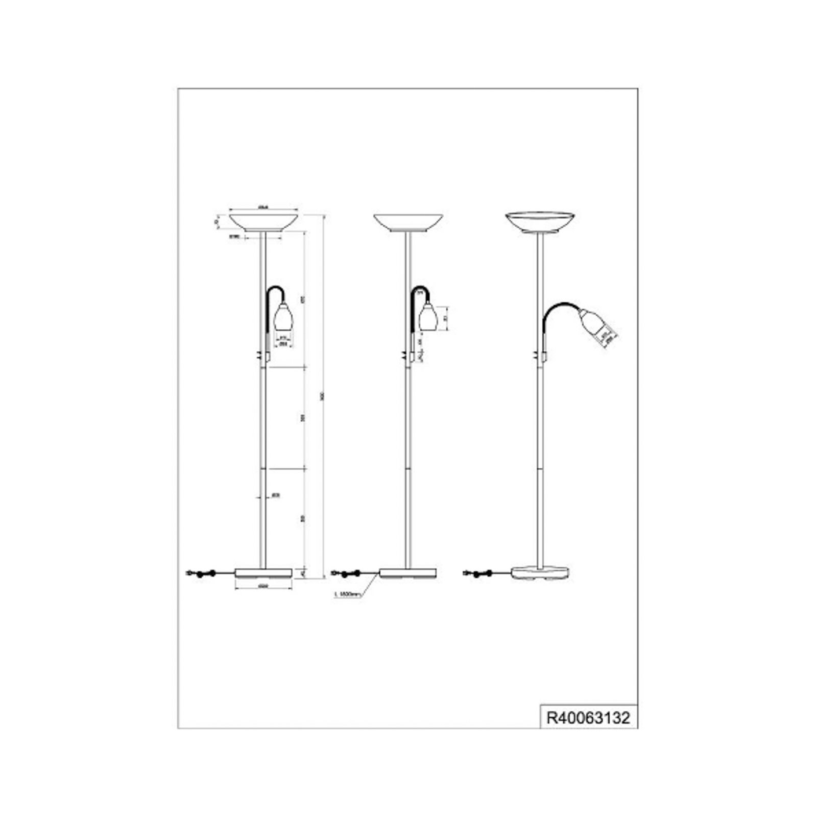 Stehleuchte Gerry, schwarz matt, Metall, Höhe 180 cm