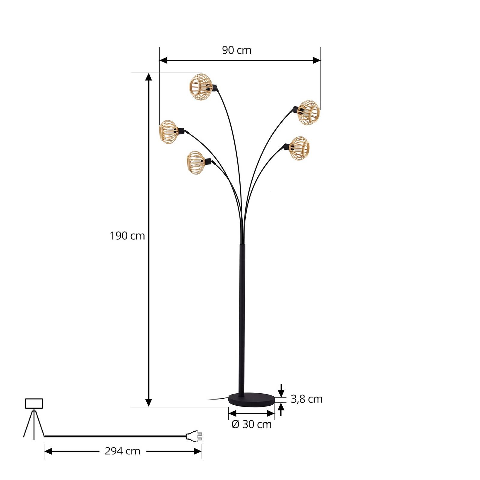 Lampa stojąca Lindby Lielle, naturalny bambus, 5-punktowa, 190 cm