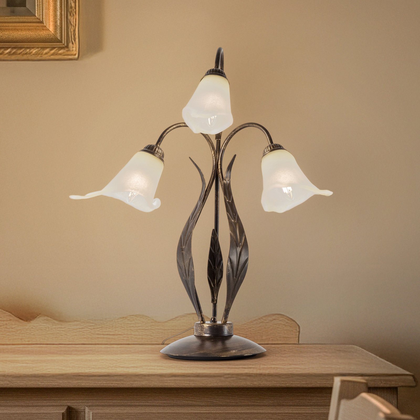 Alga galda lampa, 3 gaismas, dzelzs, stikls, Florentine Alga galda lampa, 3 gaismas, dzelzs, stikls, Florentine