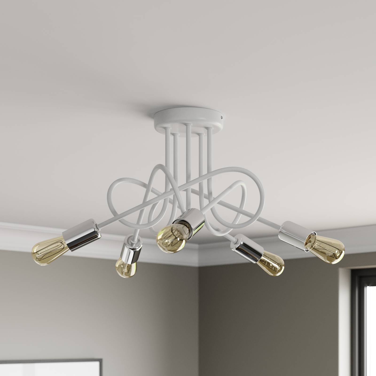 Lampa sufitowa Oxford 5-punktowa biała/chromowa