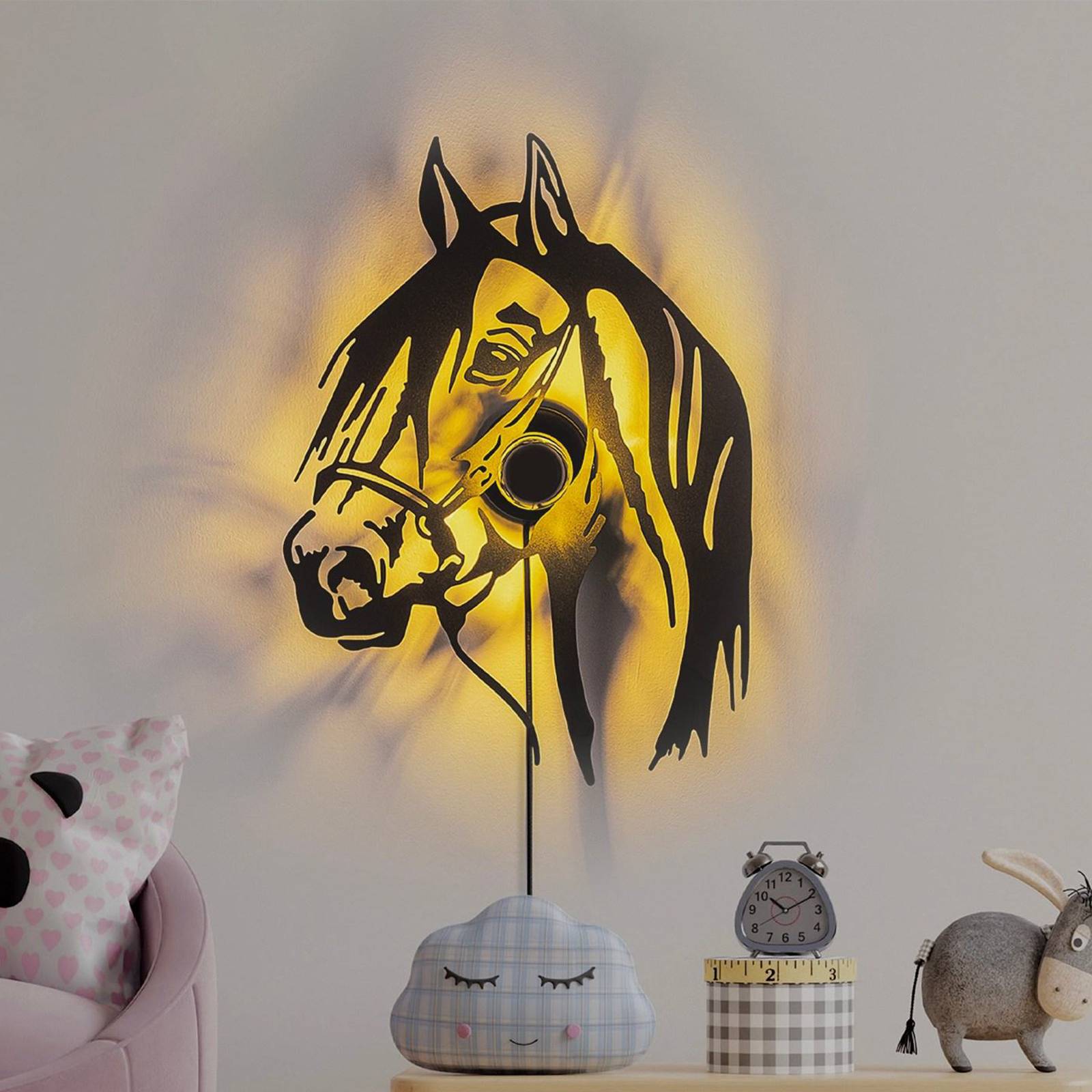 Vegglampe Horse svart metall 57 x 41 cm støpselkabel