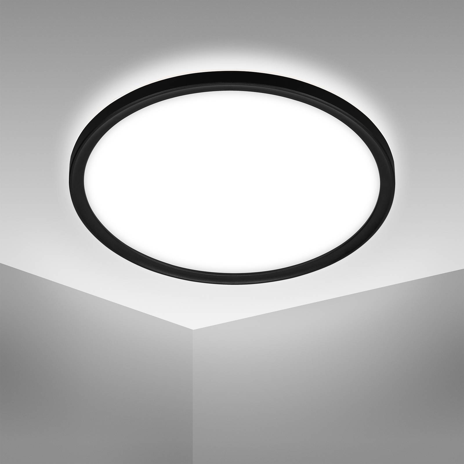 Lampa sufitowa LED do łazienki Slim Drip, czarna, Ø 42 cm, IP44