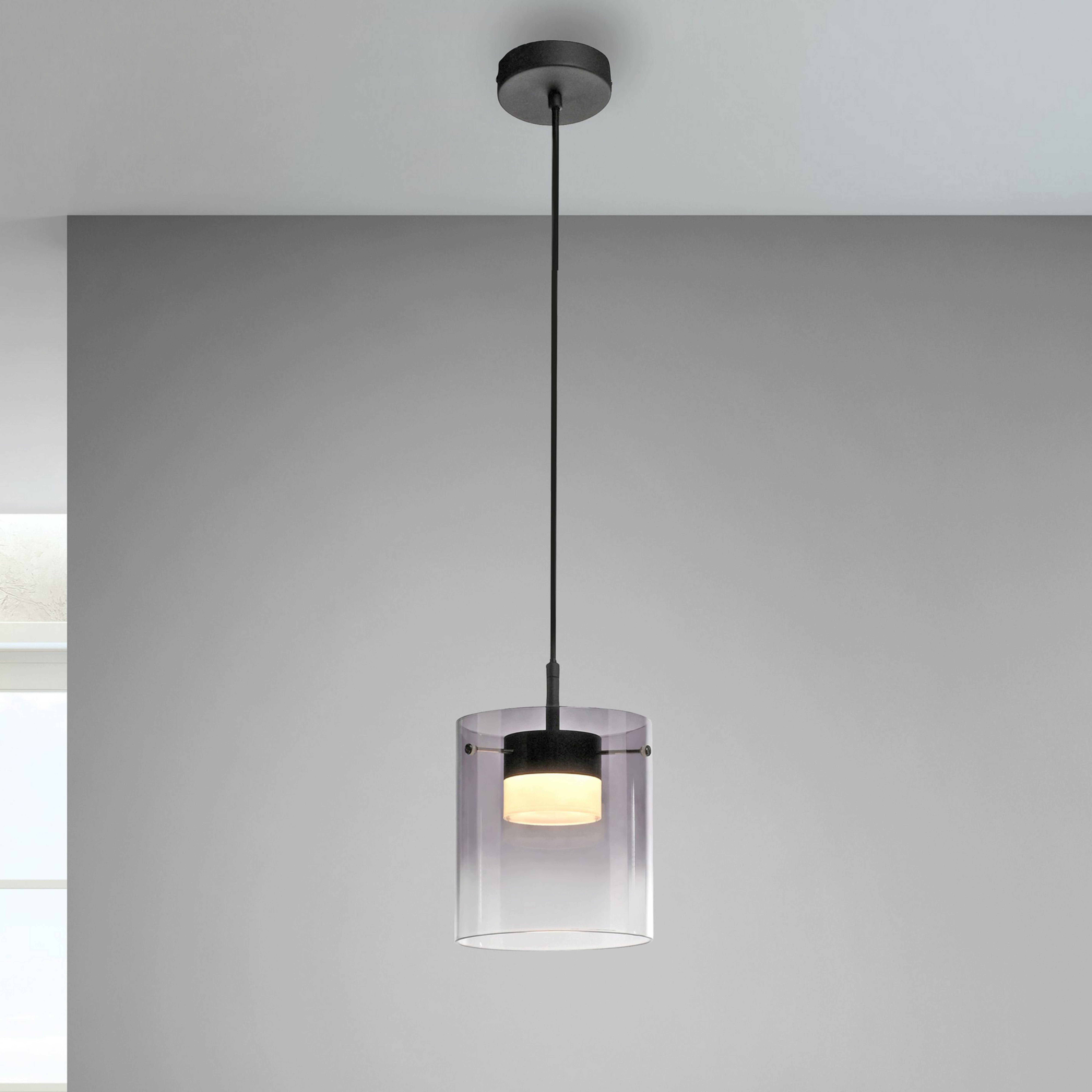 JUST LIGHT. LED-Hängeleuchte Elio, Rauchglas, 1-fl., schwarz
