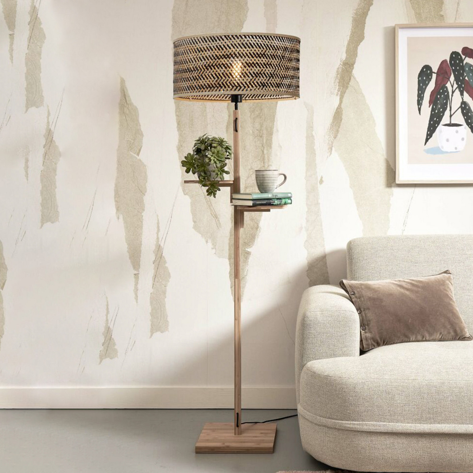 GOOD & MOJO Java lampadar poliță natur/negru - Camera de zi / sufragerie - lemn deschis la culoare natur negru - Bamboo