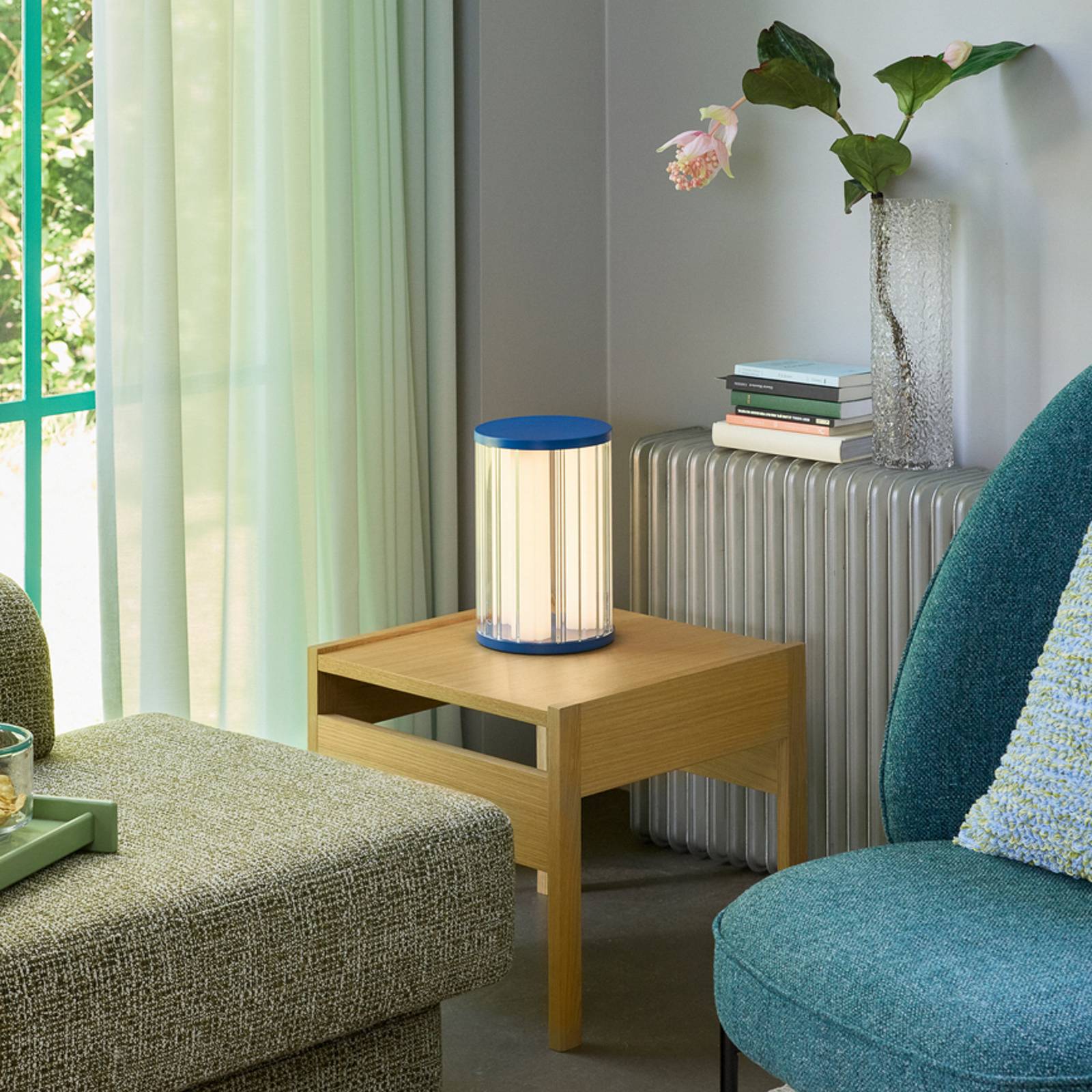  Hübsch Hübsch Aru Led Table Lamp, Blue/clear, Height 30 Cm, Glass/iron 