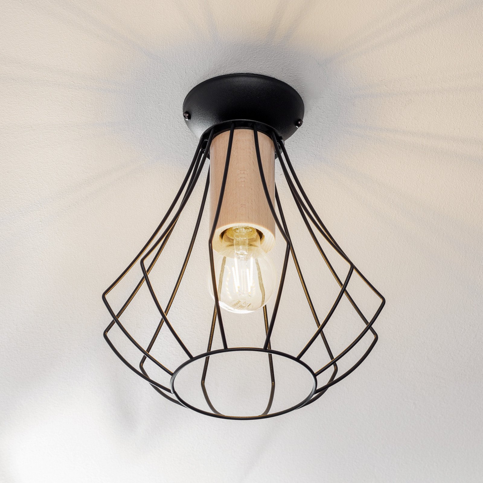 Eko-Light Plafonieră Will lemn deschis cușcă neagră - Camera de zi / sufragerie - Modern - negru lemn deschis - Metal