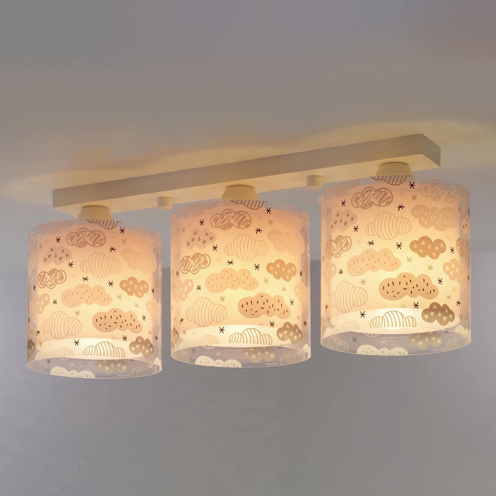 Clouds ceiling lamp for children's room 3-bulb pink