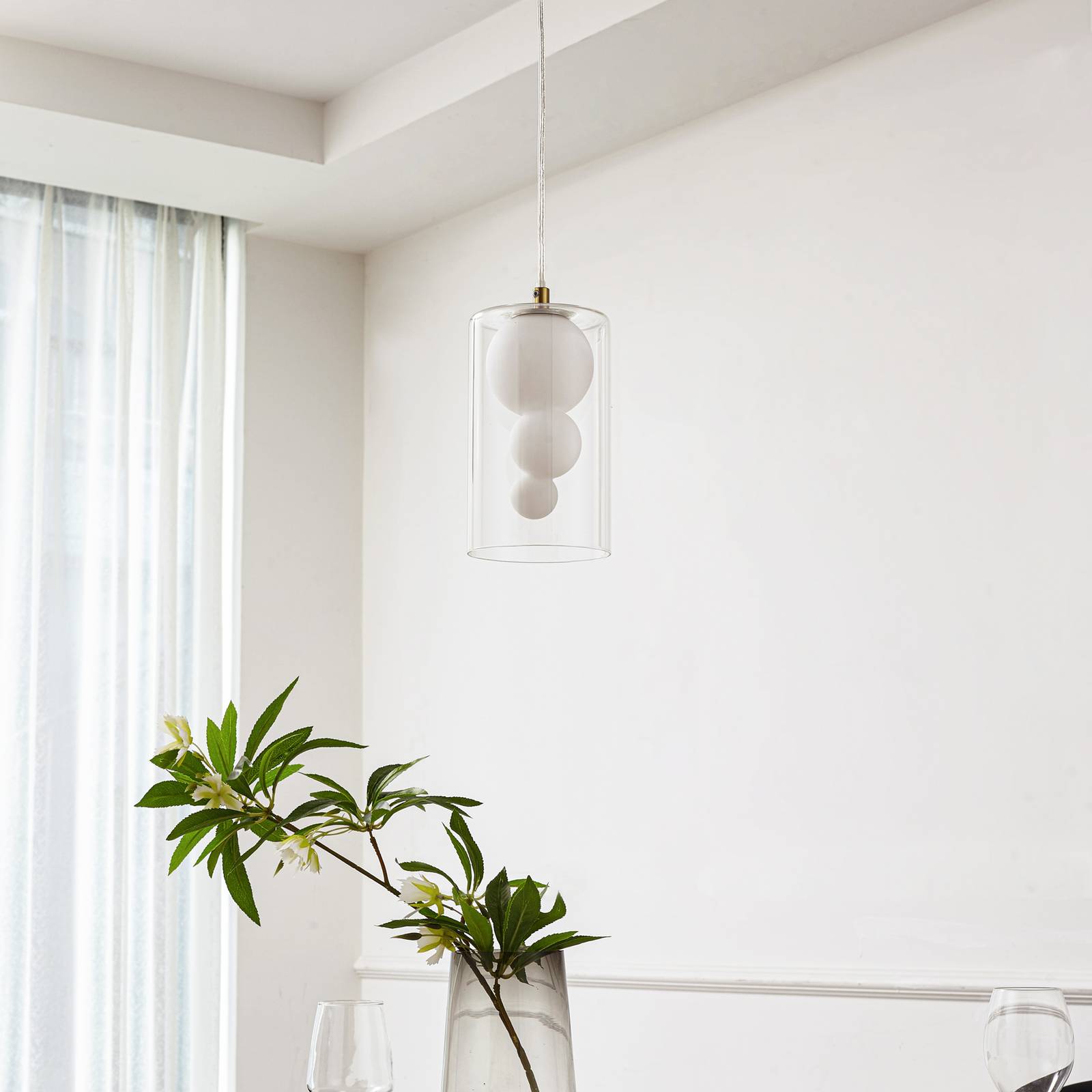 Lampa wisząca Lindby Kupla, opal/przezroczysty, szkło, 1-punktowa, G9