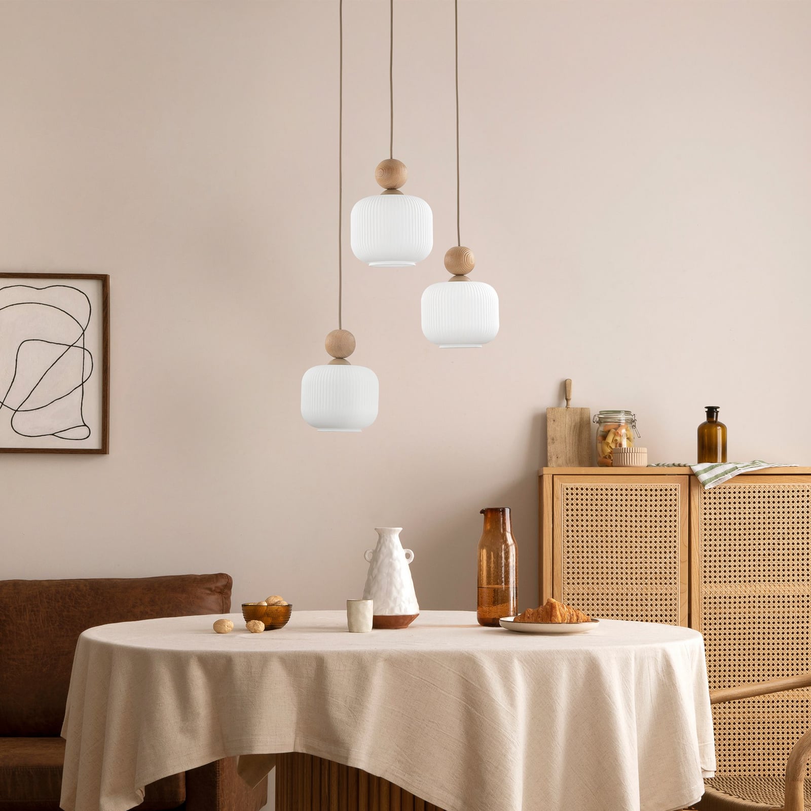 Suspension Ballo, à 3 lampes, blanc, verre, Ø 35 cm Suspension Ballo, à 3 lampes, blanc, verre, Ø 35 cm