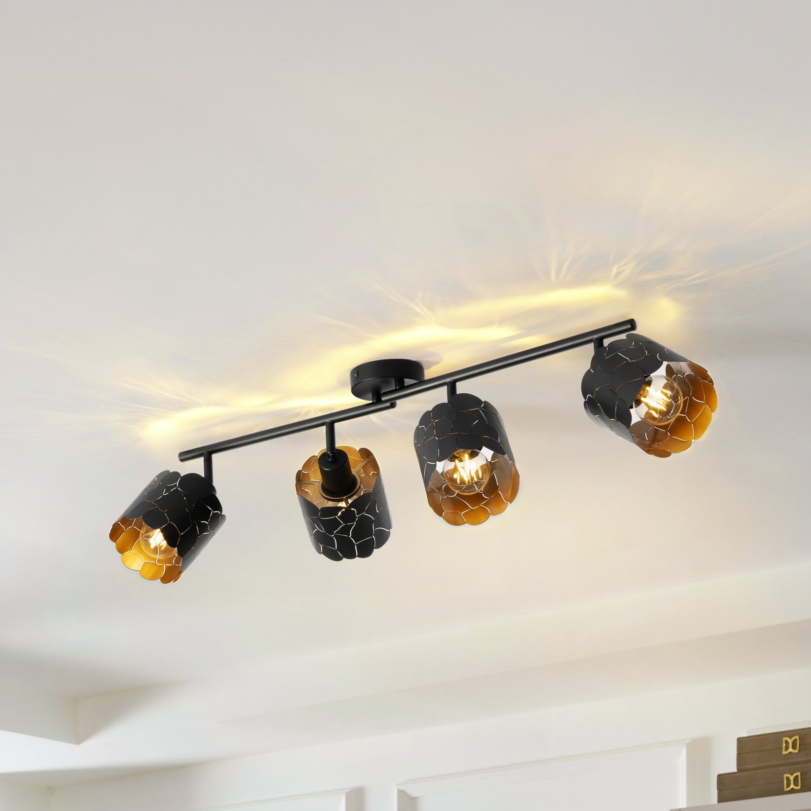 Lindby Aralena ceiling light, black/gold, 4-bulb