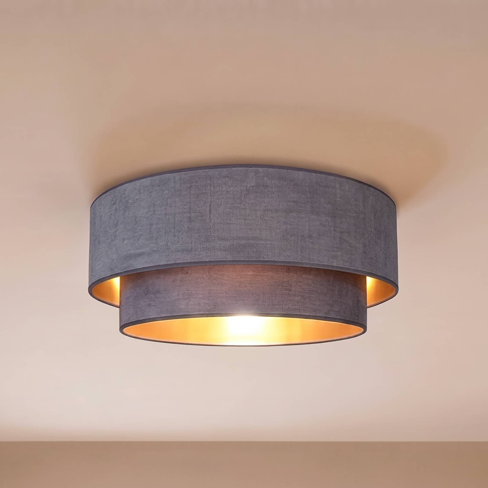 Lampa sufitowa Boho, szaro-złota, Ø 60 cm, tkanina, E27