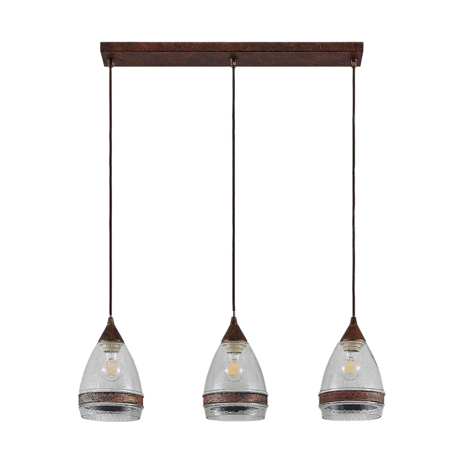 Lindby Glas-Pendelleuchte Millina, 70 cm, rostbraun, 3-flg.