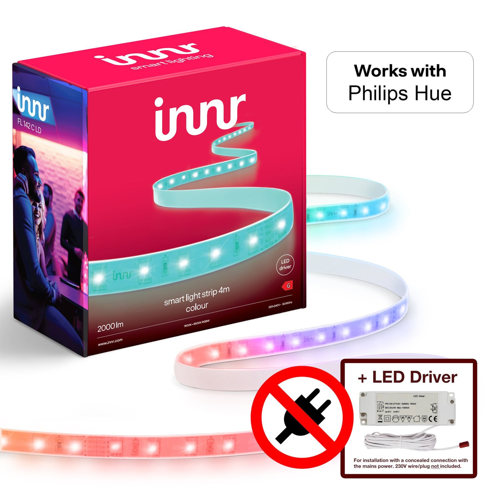 Innr LED-Strip Flex Light smart 4m IP44 RGBW med LED-drivdon