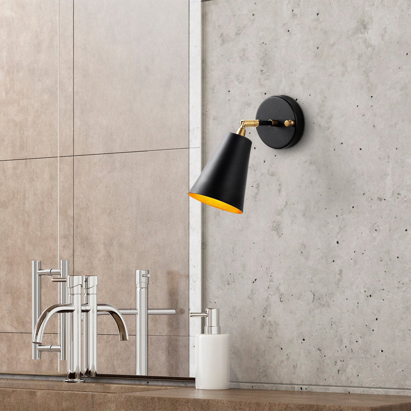 Evander wall light, black/gold, metal, height 21 cm, E27