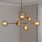 Lampada a sospensione Portemo, ottone, lunghezza 104 cm, a 6 luci, vetro