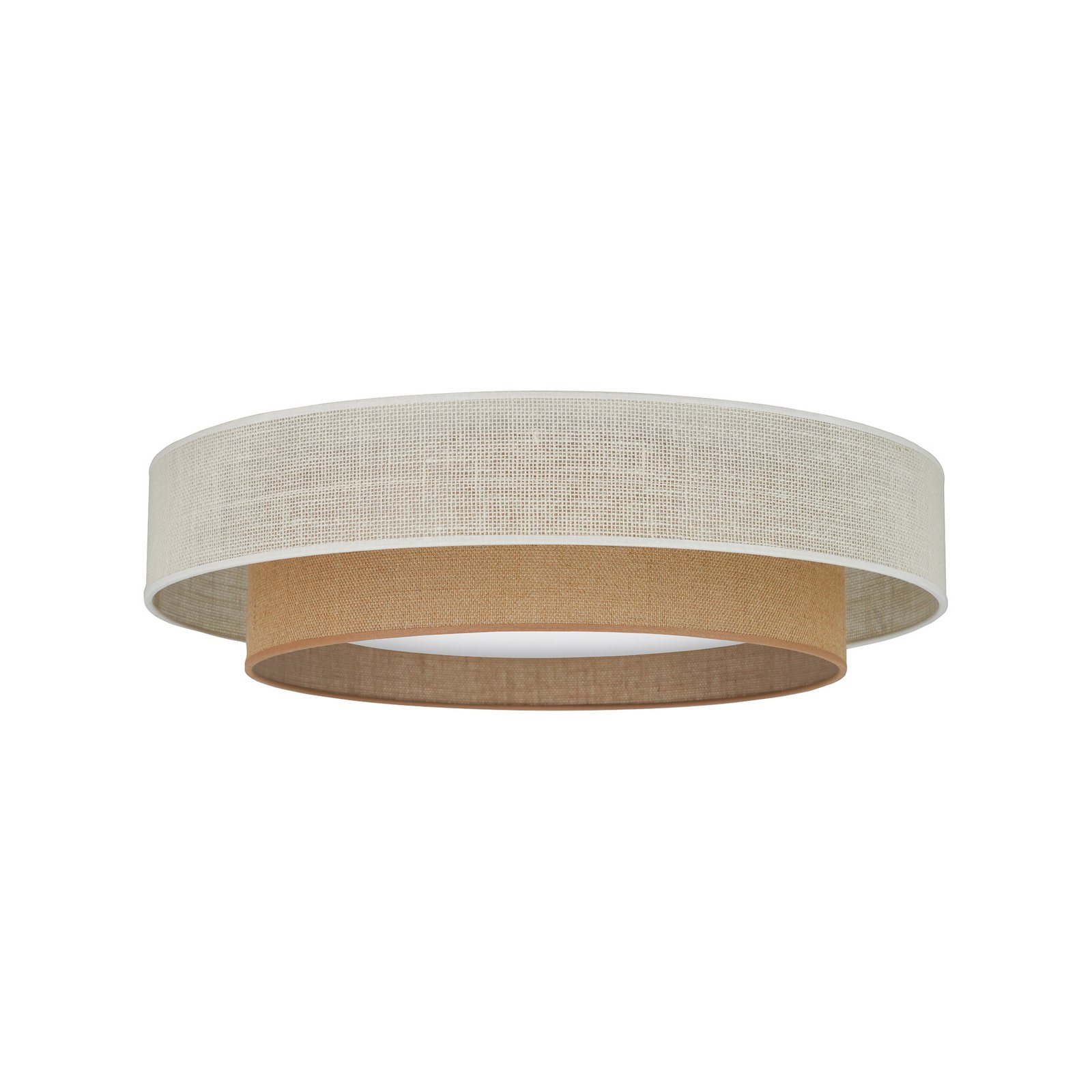 LED griestu gaisma Luneta, džuta, balta/brūna, Ø 60 cm, 3 pakāpju izslēgšana