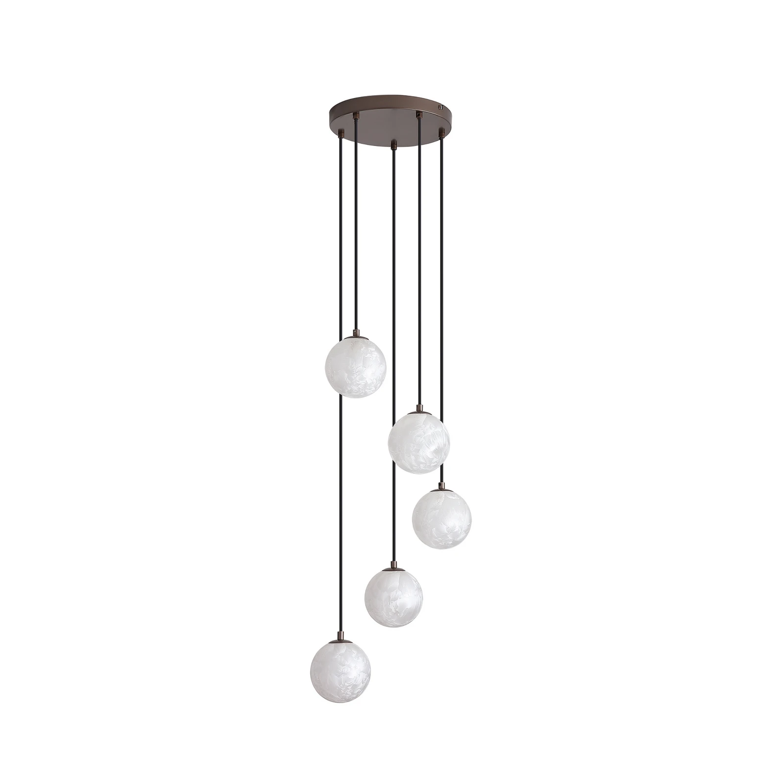 Frosty pendant light, 5-bulb, round, bronze, frosted glass, G9