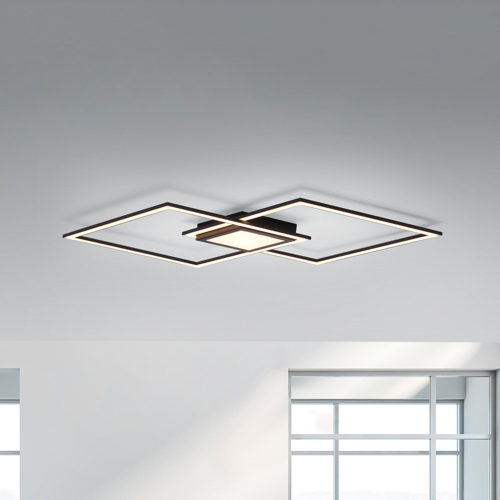 LED ceiling light Asmin, CCT, black, 106x37cm