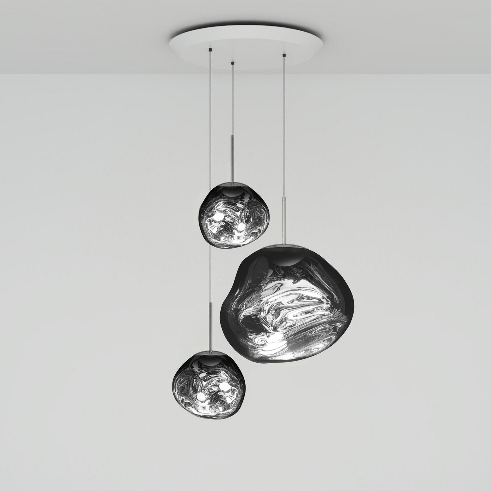 Tom Dixon LED hanging light Melt Trio round, chrome-coloured