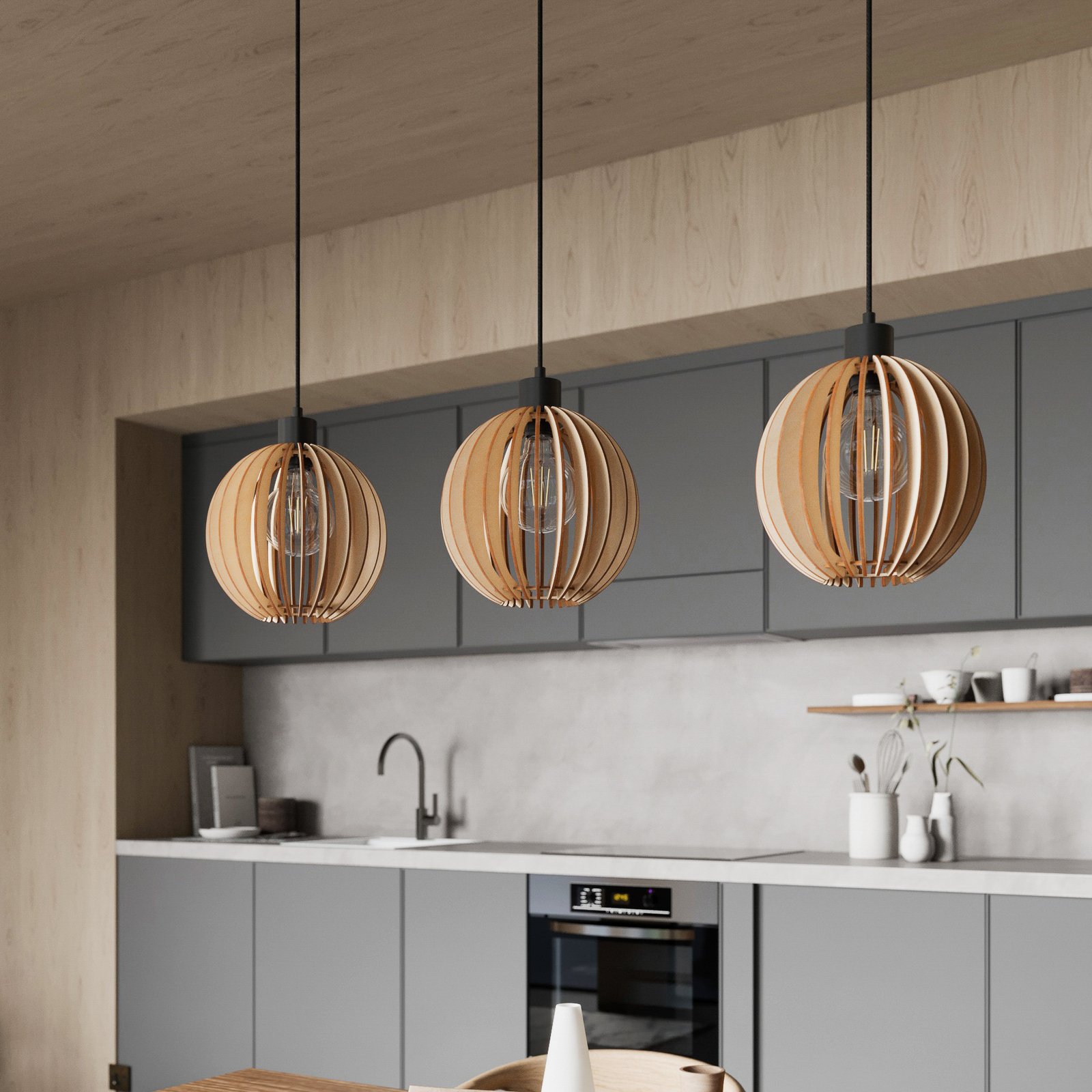 Suspension Clay 3 Noir/Bois - Envostar